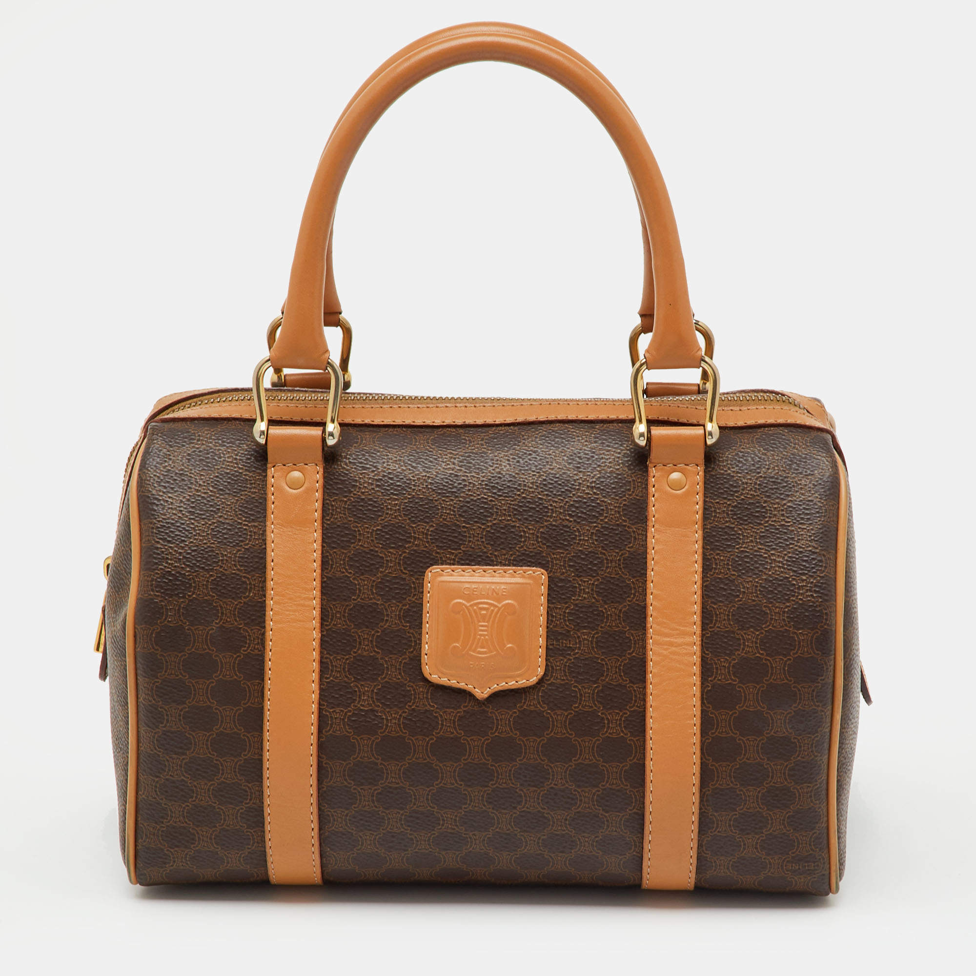 Pre Owned حقيبة سيلين بوسطن جلد وقماش مشمع بني ماكادام