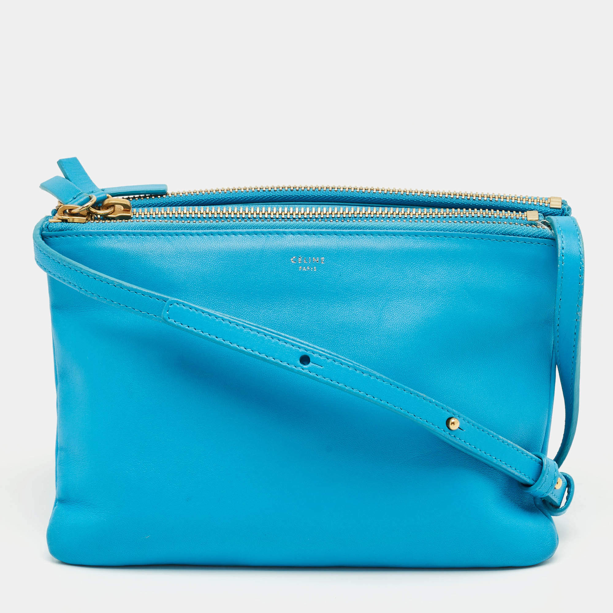 Pre Owned Celine Blue Leather Small Trio Crossbody Bag