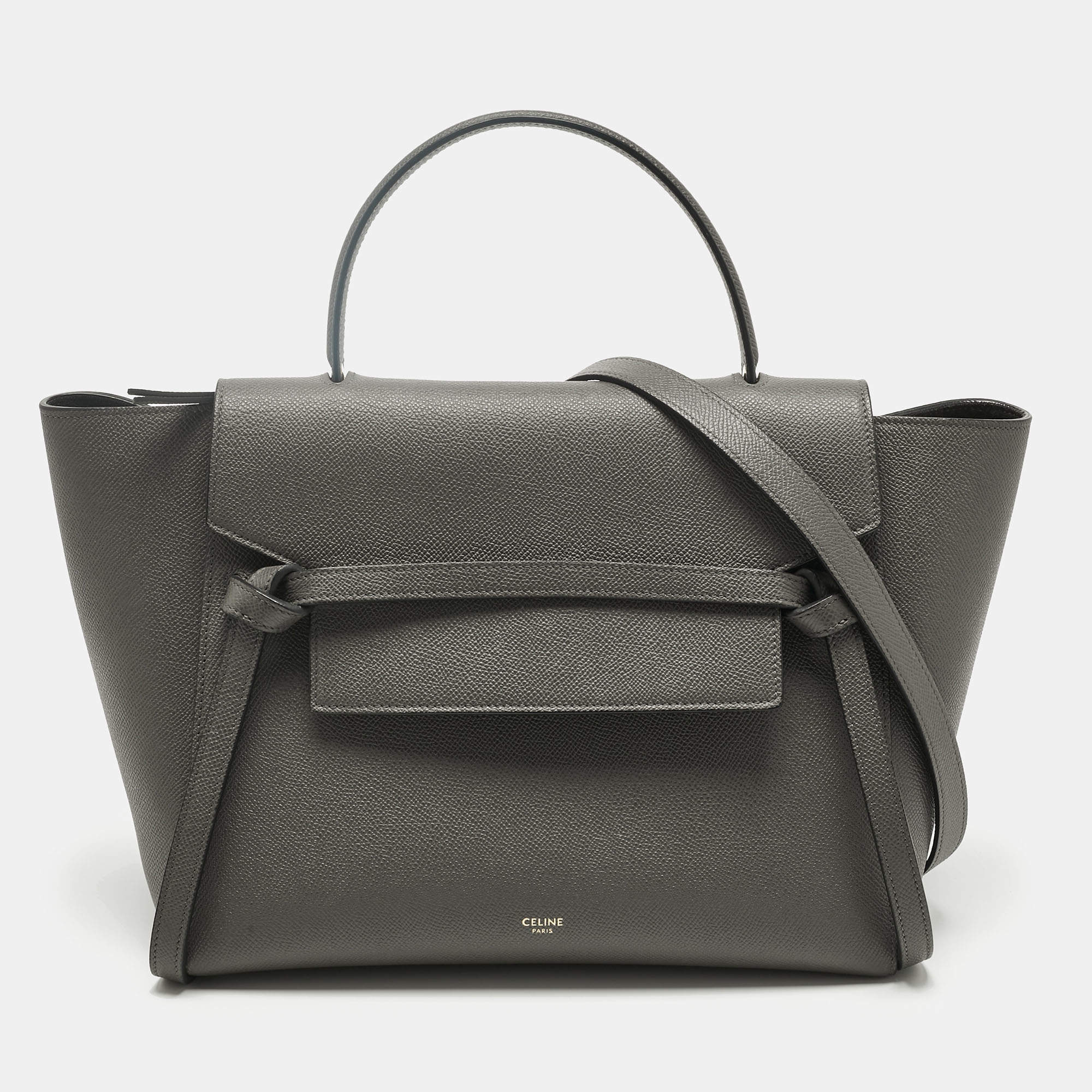 Pre Owned Celine Grey Leather Mini Belt Top Handle Bag