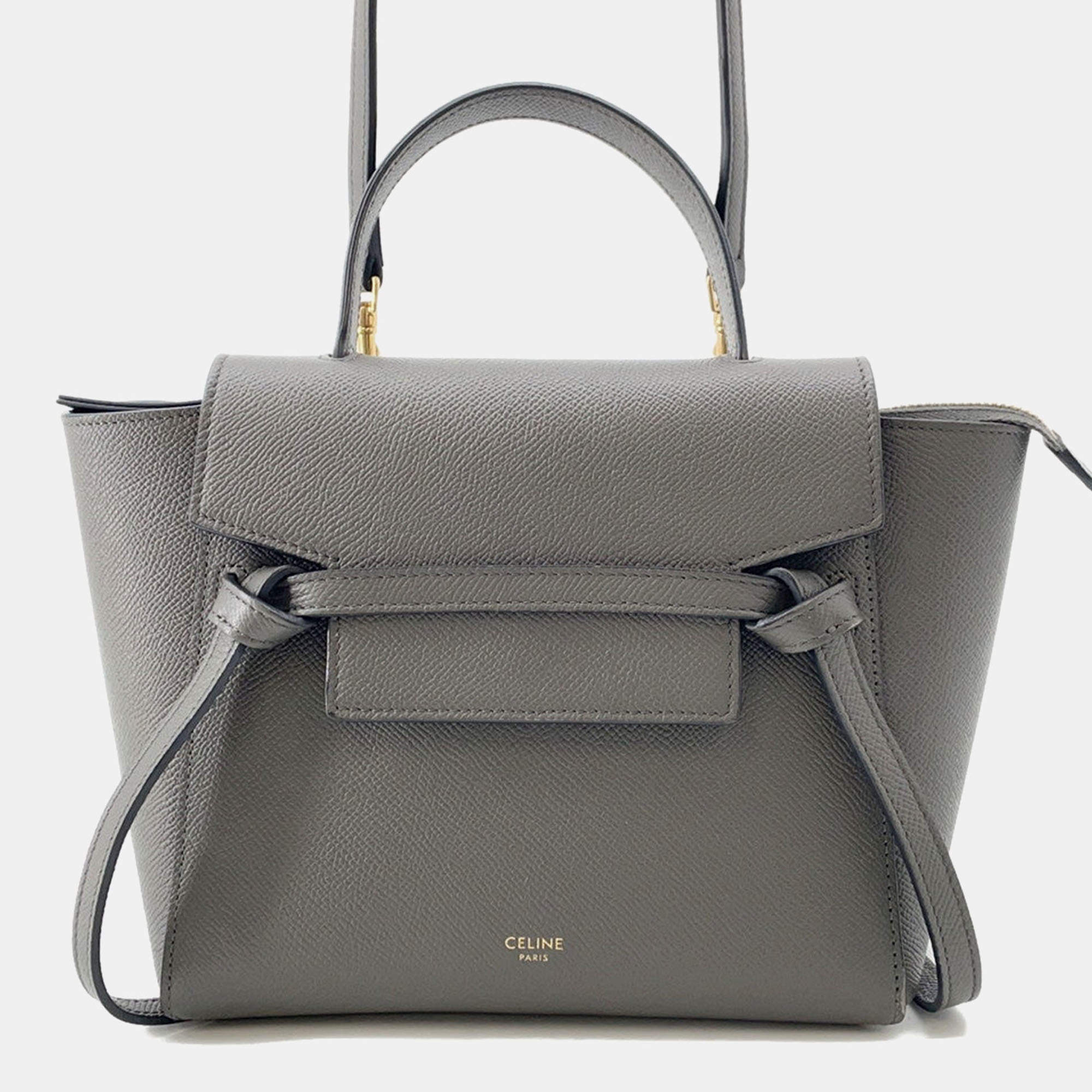 Pre Owned Celine Belt Bag Gray Leather Size Nano