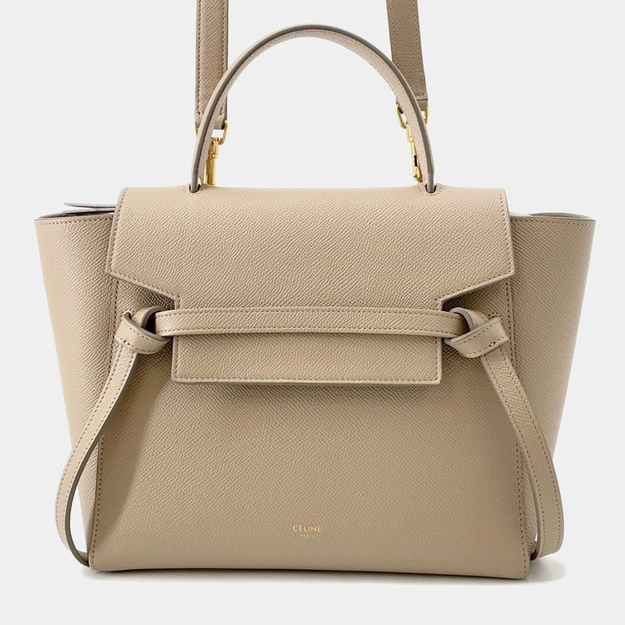 Pre Owned Celine Belt Bag Beige Leather Size Micro