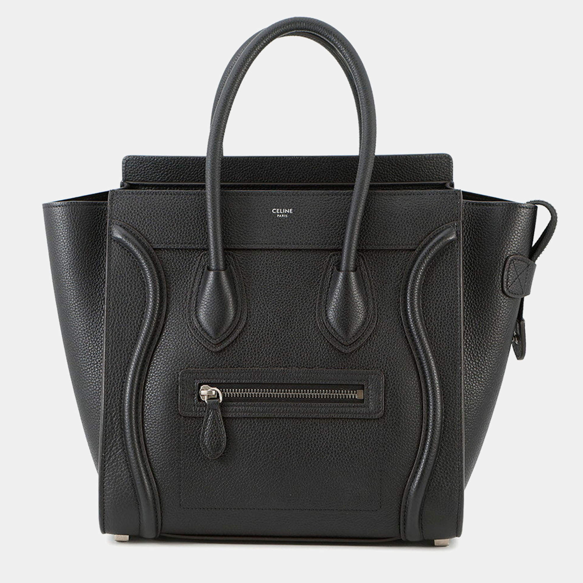 Pre Owned Celine Luggage Shopper Handbag Black Leather Size Micro