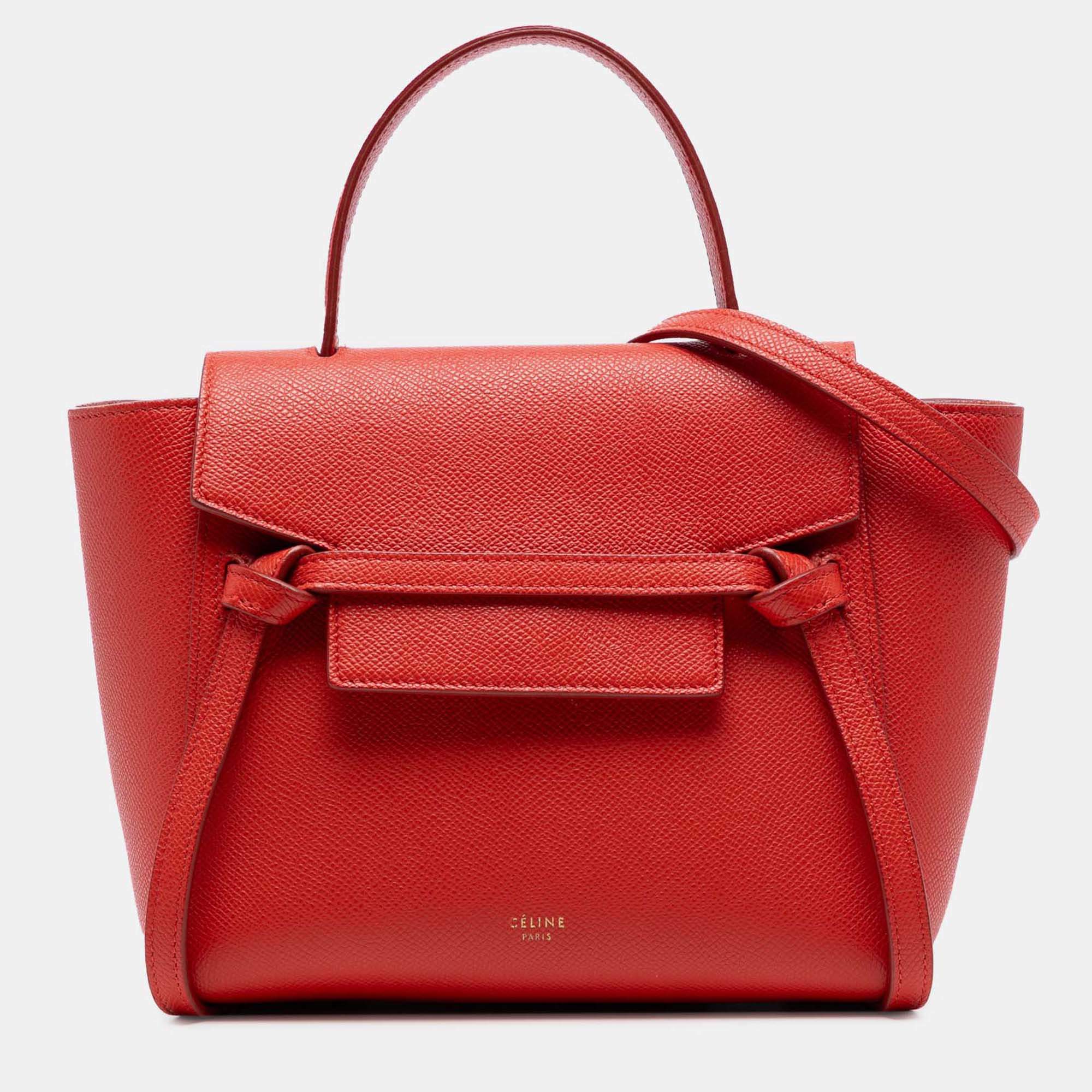 Pre Owned Celine Red Nano Grained Calfskin Belt Bag