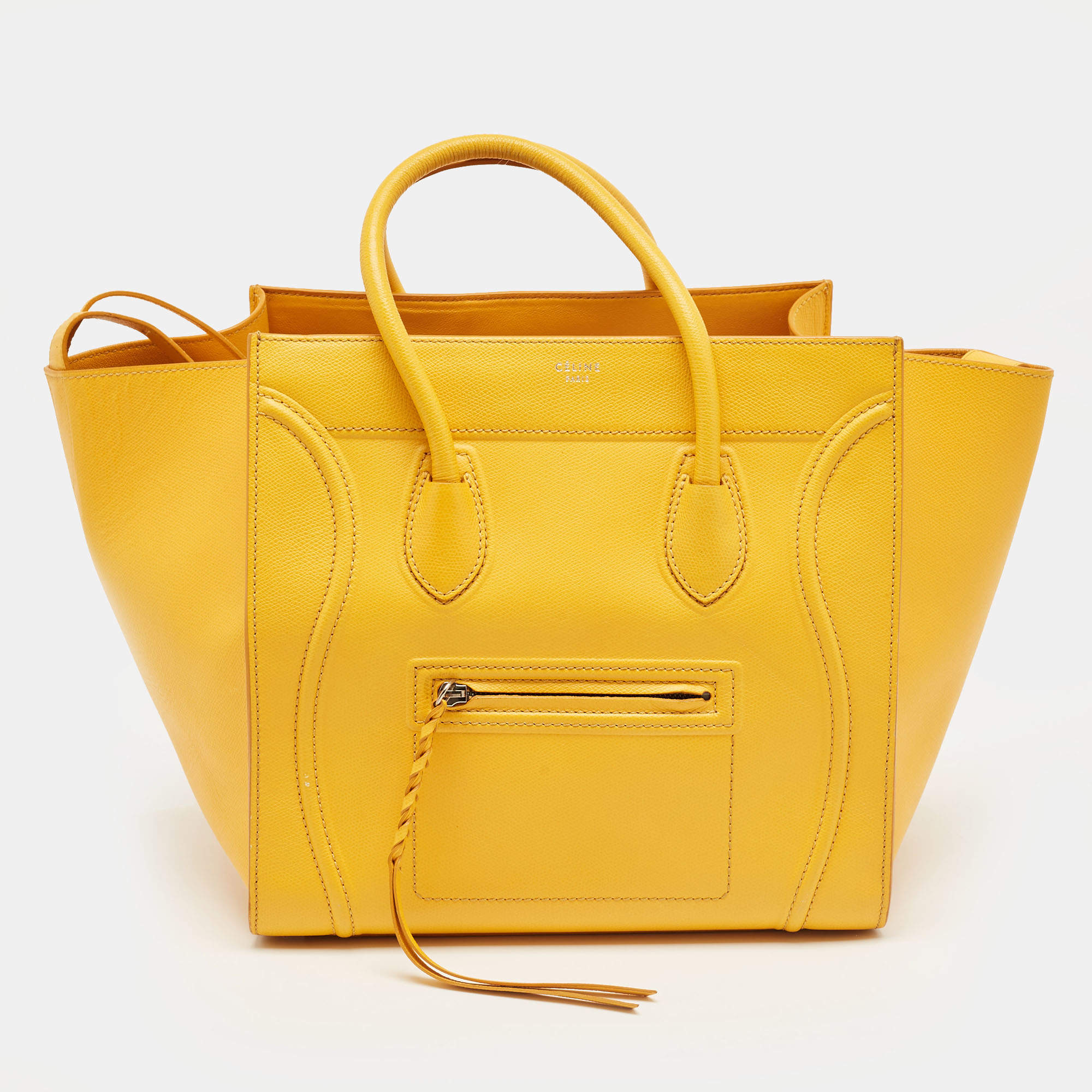 Pre Owned Celine Yellow Leather Medium Phantom Luggage Tote
