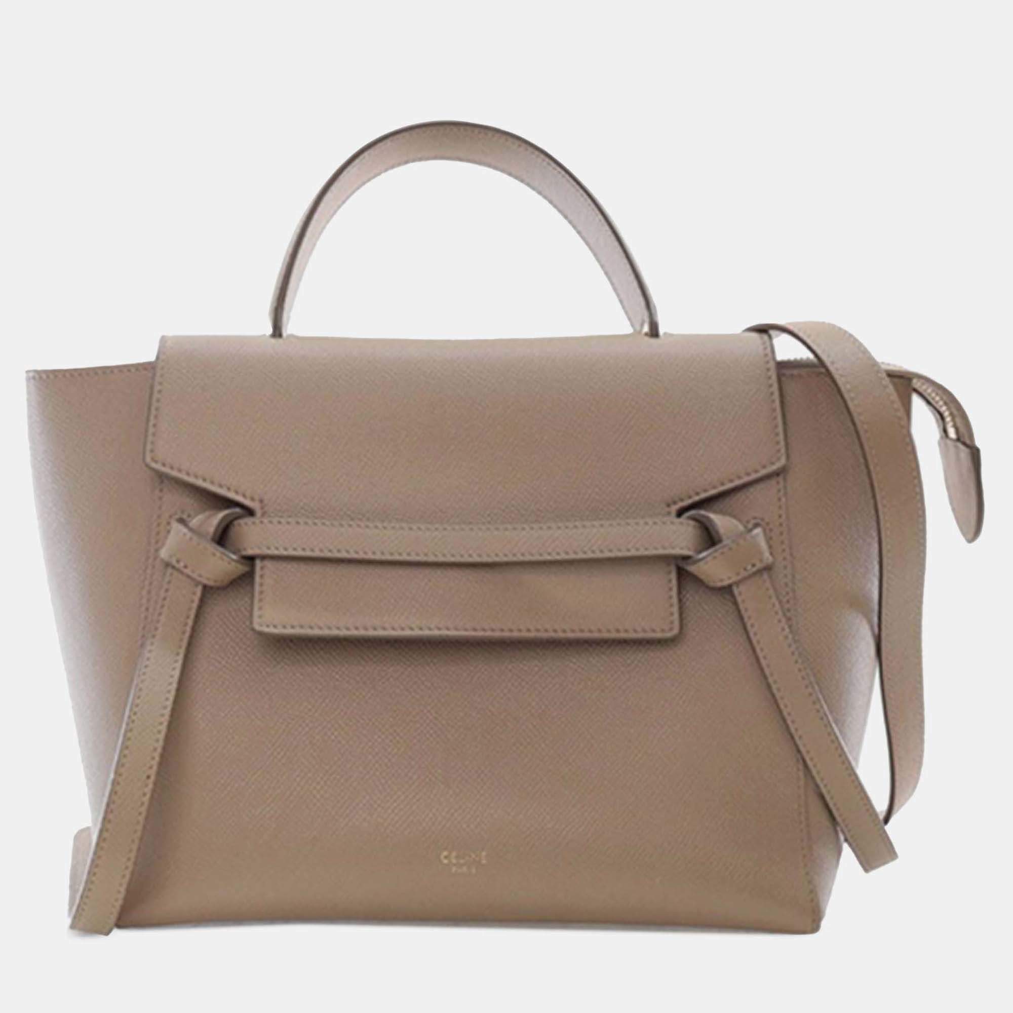 Pre Owned Celine Beige Micro Grained Calfskin Belt Bag