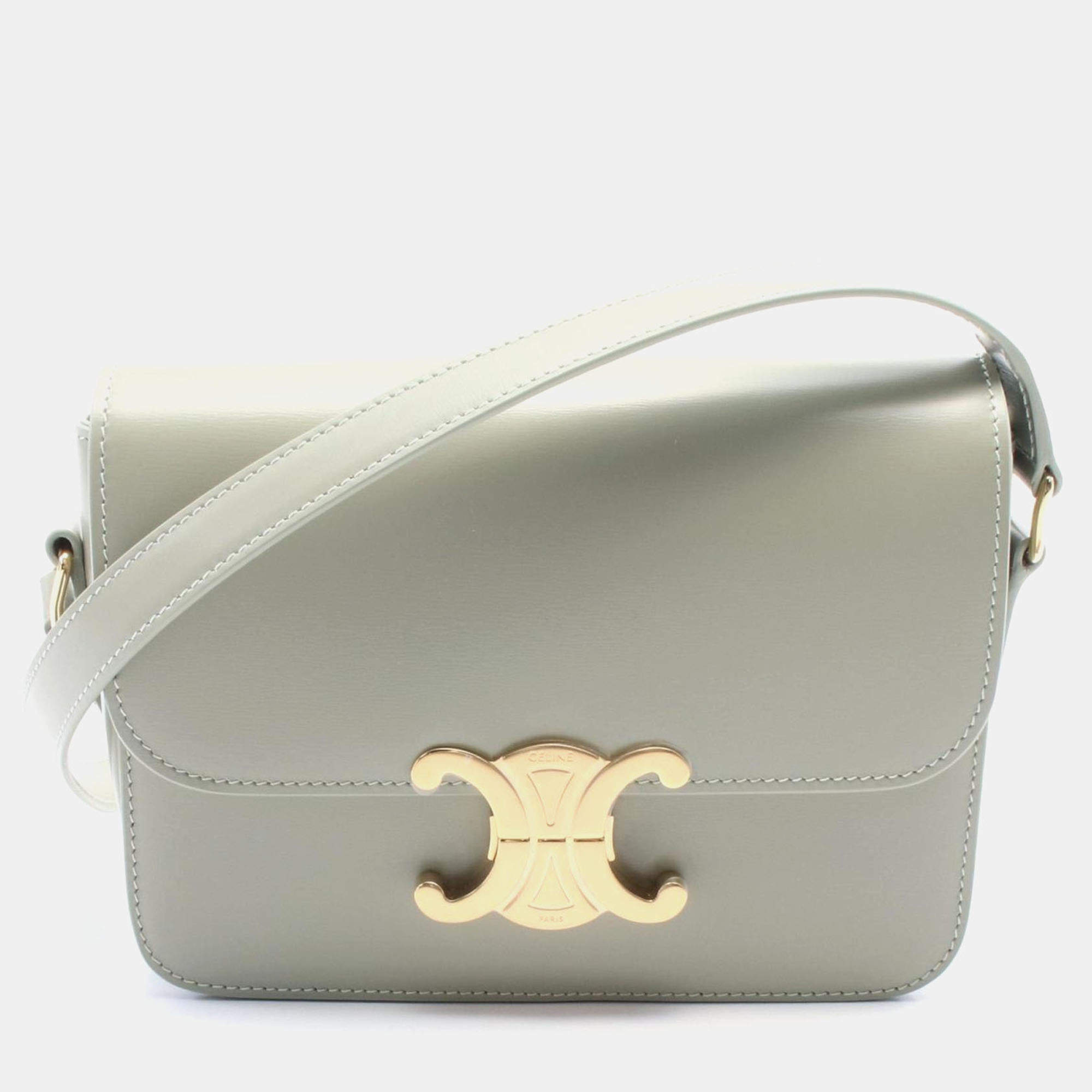 Pre Owned Celine Teen Triomphe Shoulder Bag Leather Green