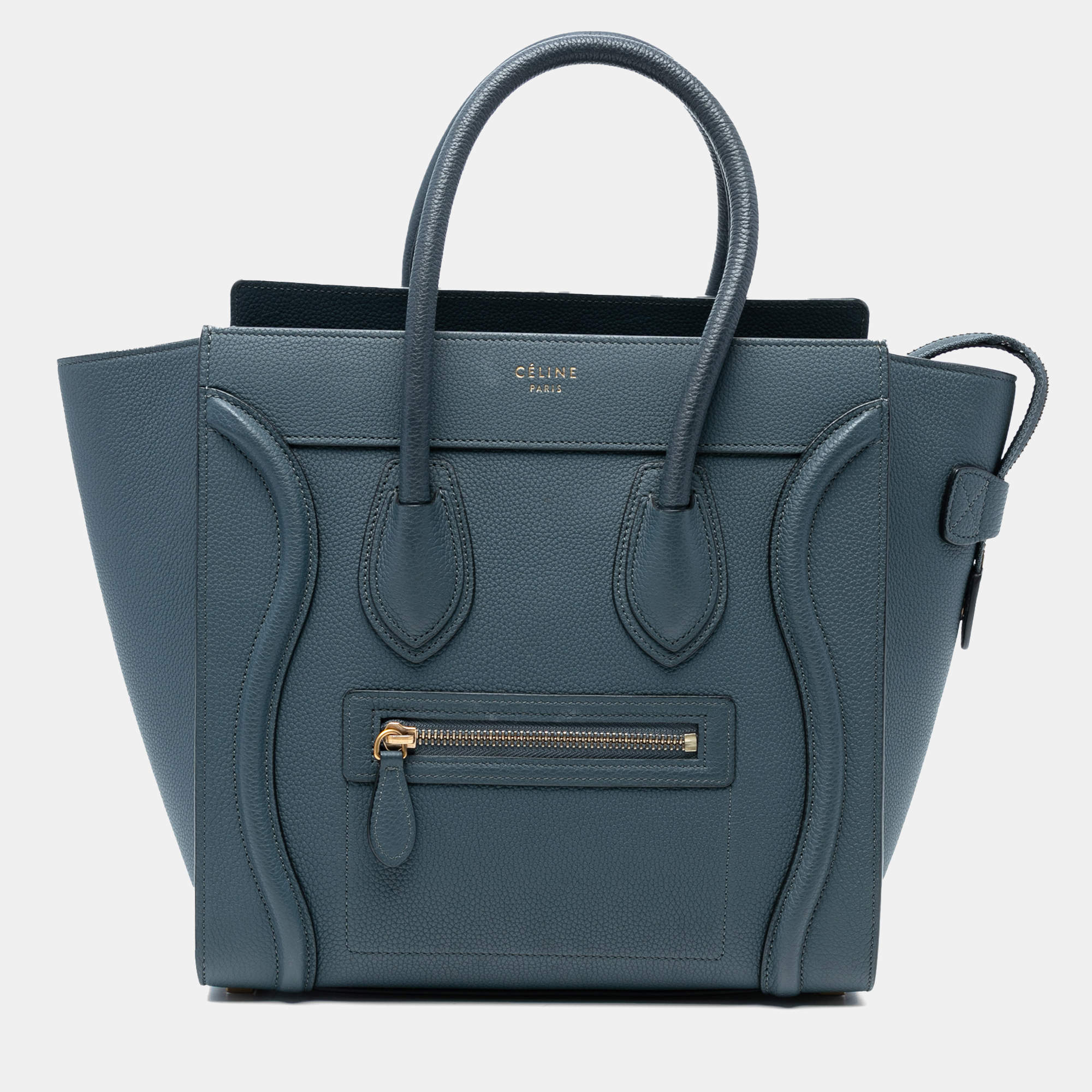 Pre Owned Celine Blue Micro Calfskin Luggage Tote