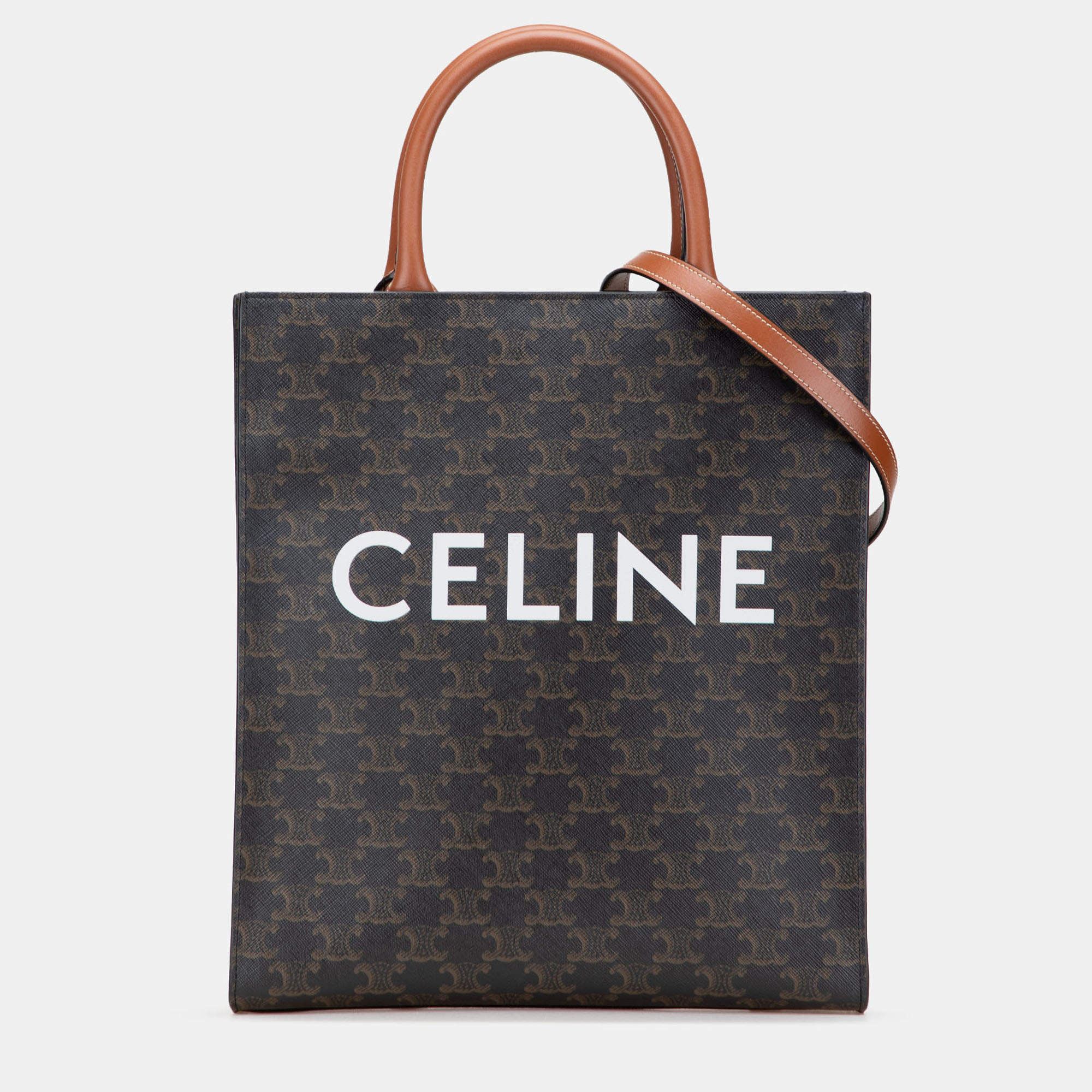 Pre Owned Celine Brown Small Triomphe Coated Canvas Vertical Cabas Tote