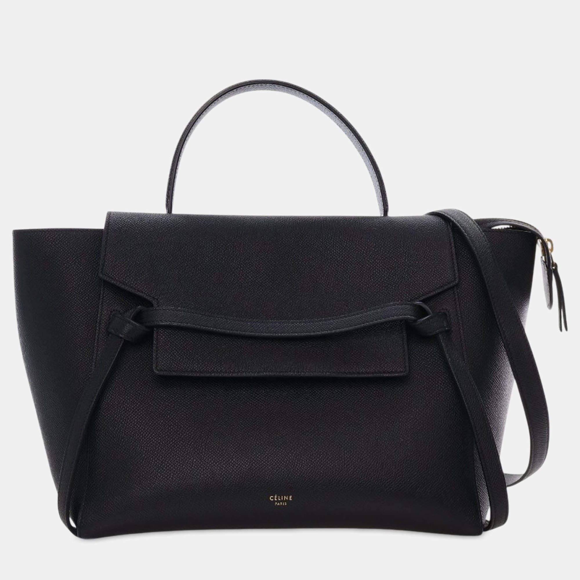 Pre Owned Celine Black Mini Grained Calfskin Belt Bag