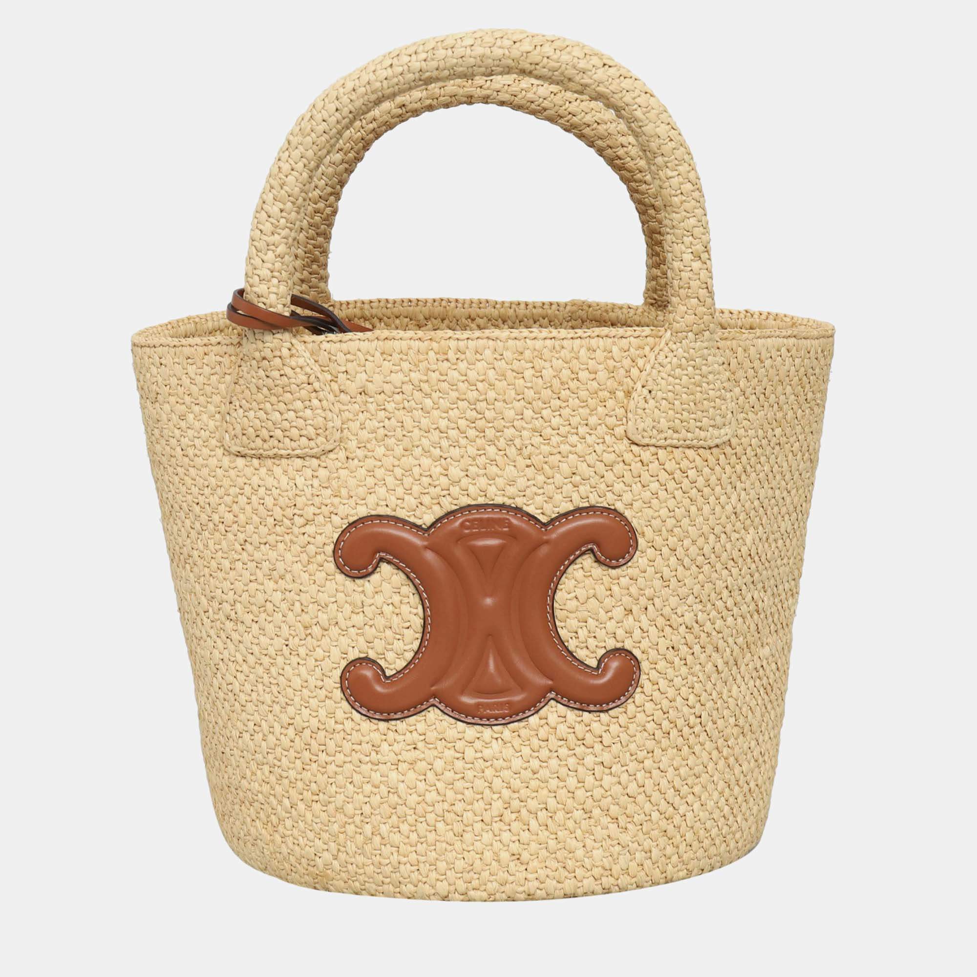 Pre Owned Celine Triomphe Raffia Panier Bucket Bag