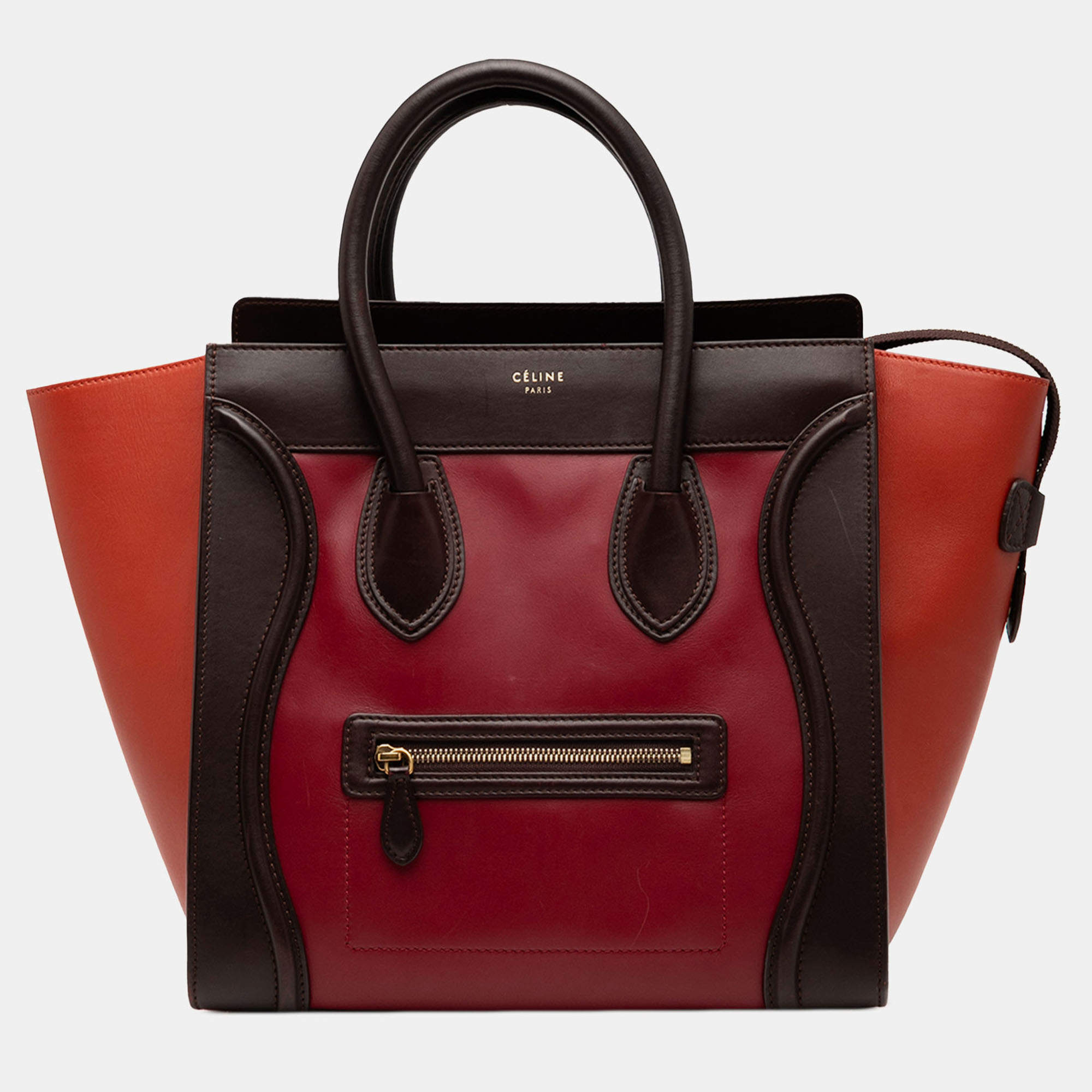 Pre Owned Celine Red Mini Tricolor Leather Luggage Tote