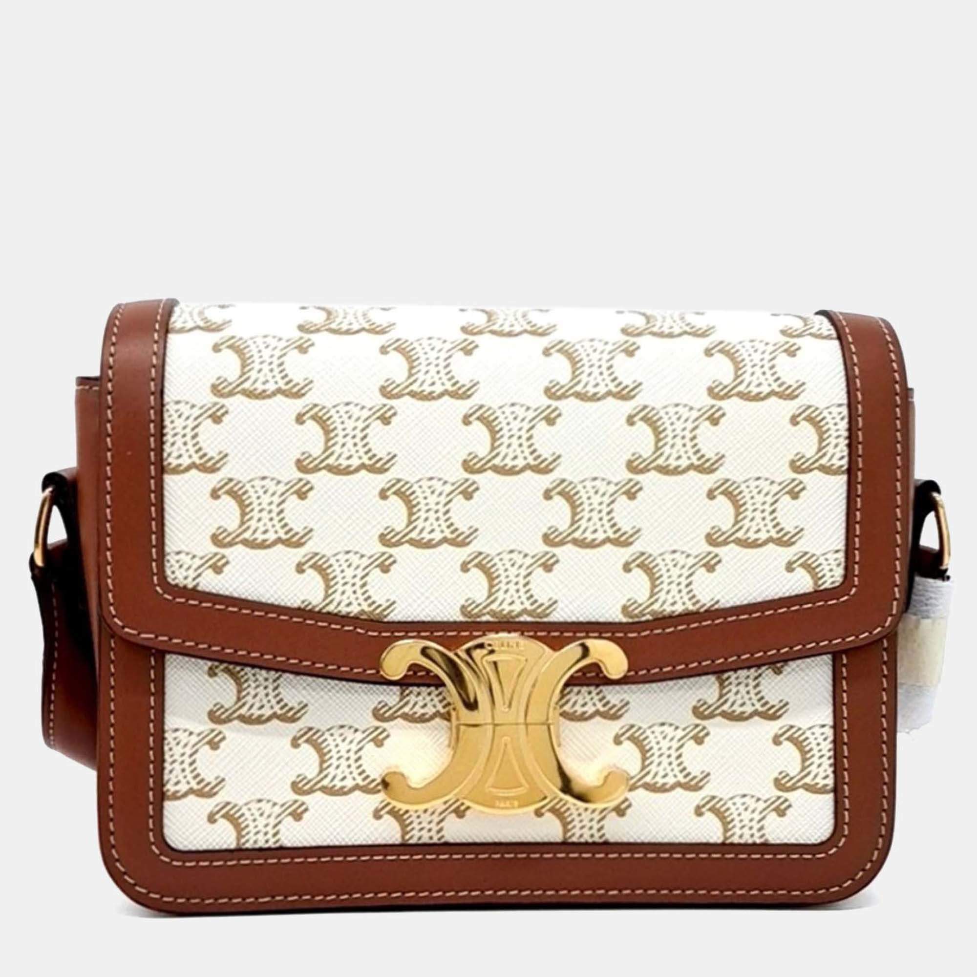 Pre Owned Celine Beige Brown Leather and PVC Triumph Bag Small