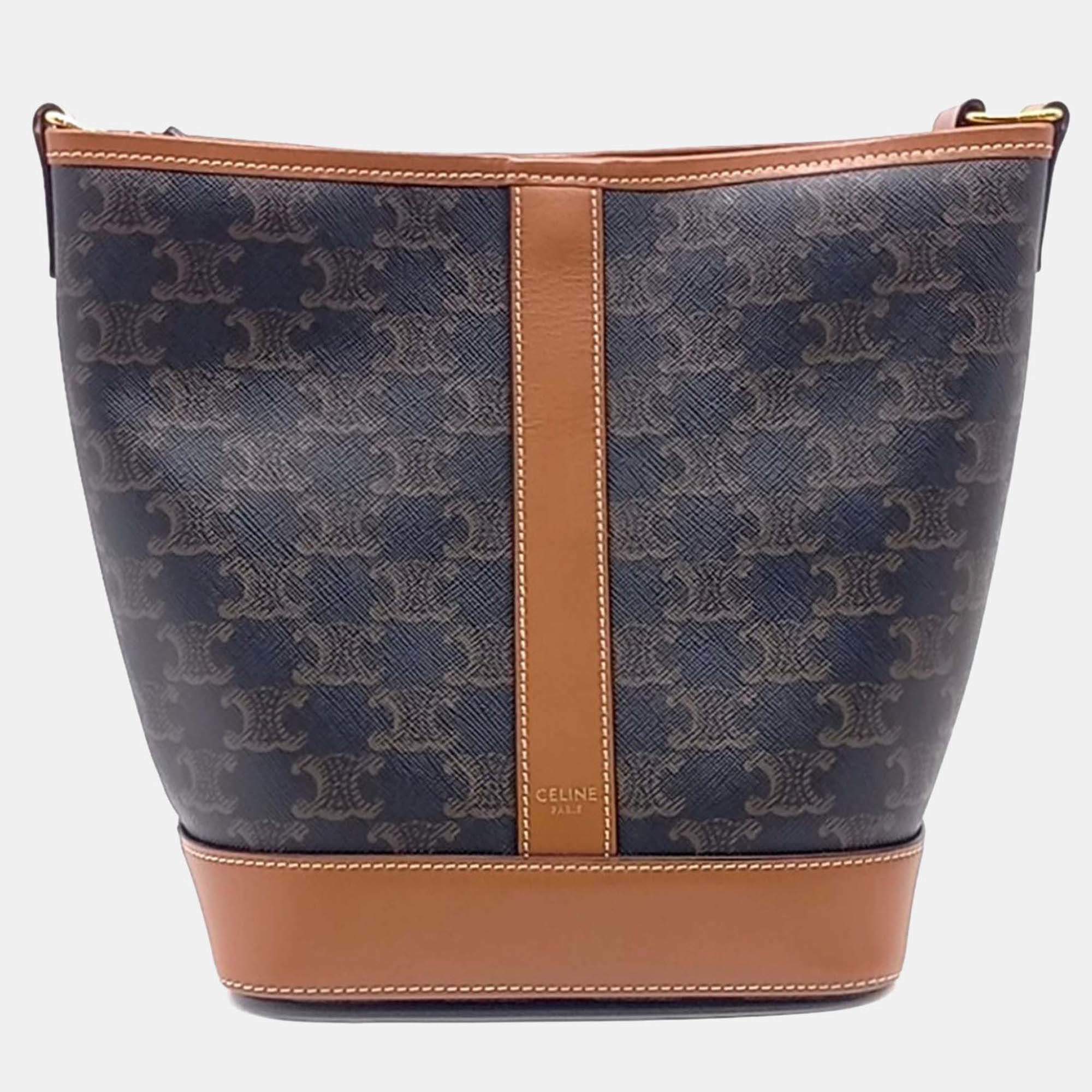 Pre Owned Celine Black Brown Leather and PVC Triumph Bucket Bag Small