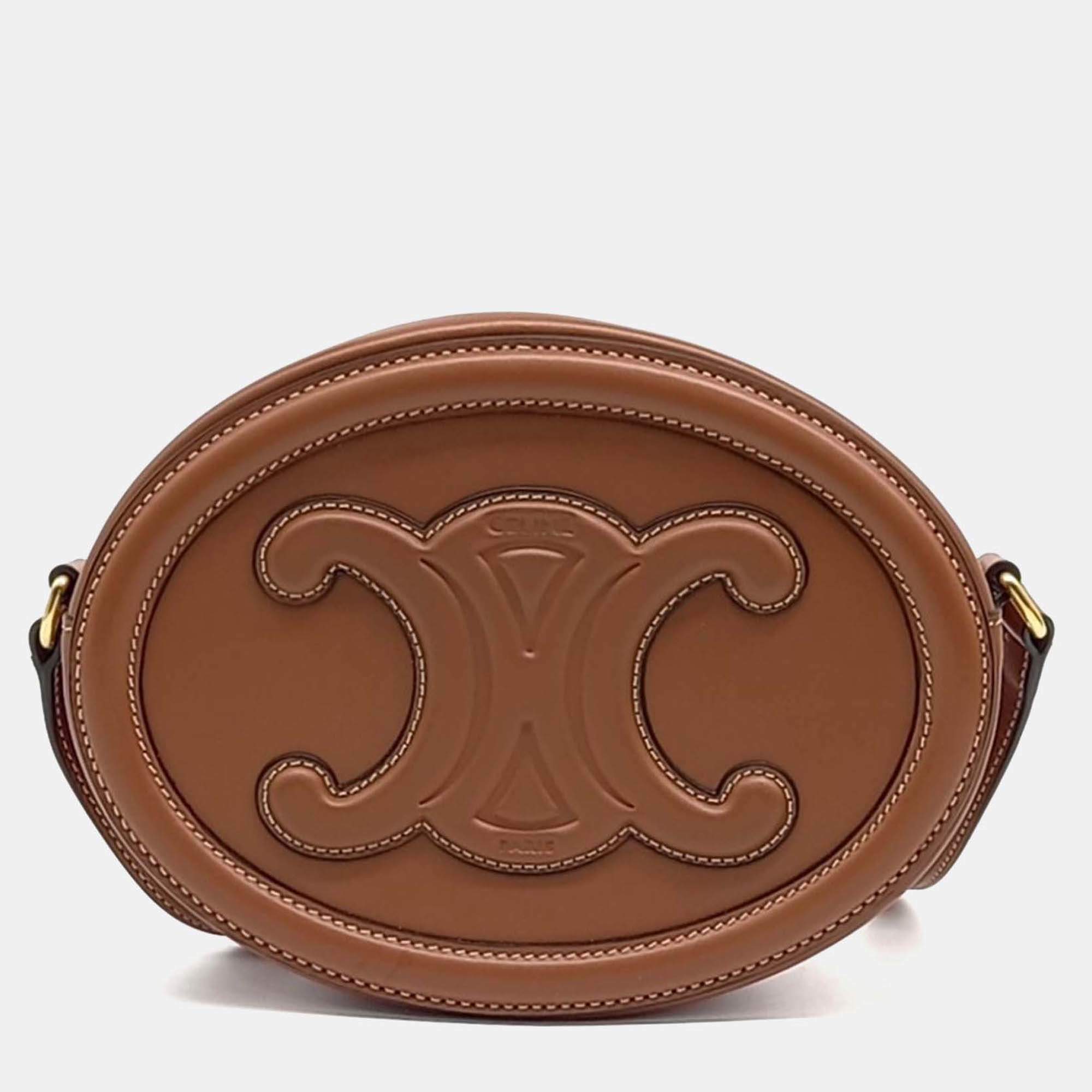 Pre Owned Celine Brown Leather Crossbody Oval Pulse
