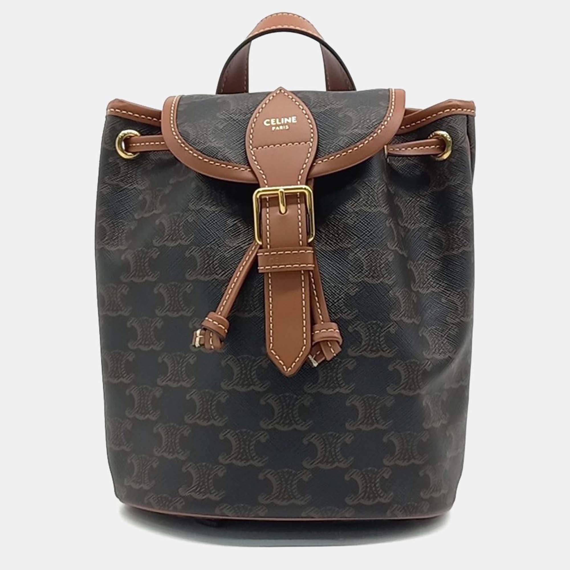 Pre Owned Celine Brown Coated Canvas and Leather Folco Mini Backpack