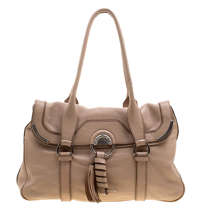 Pre Owned Celine Beige Leather Boston Bag