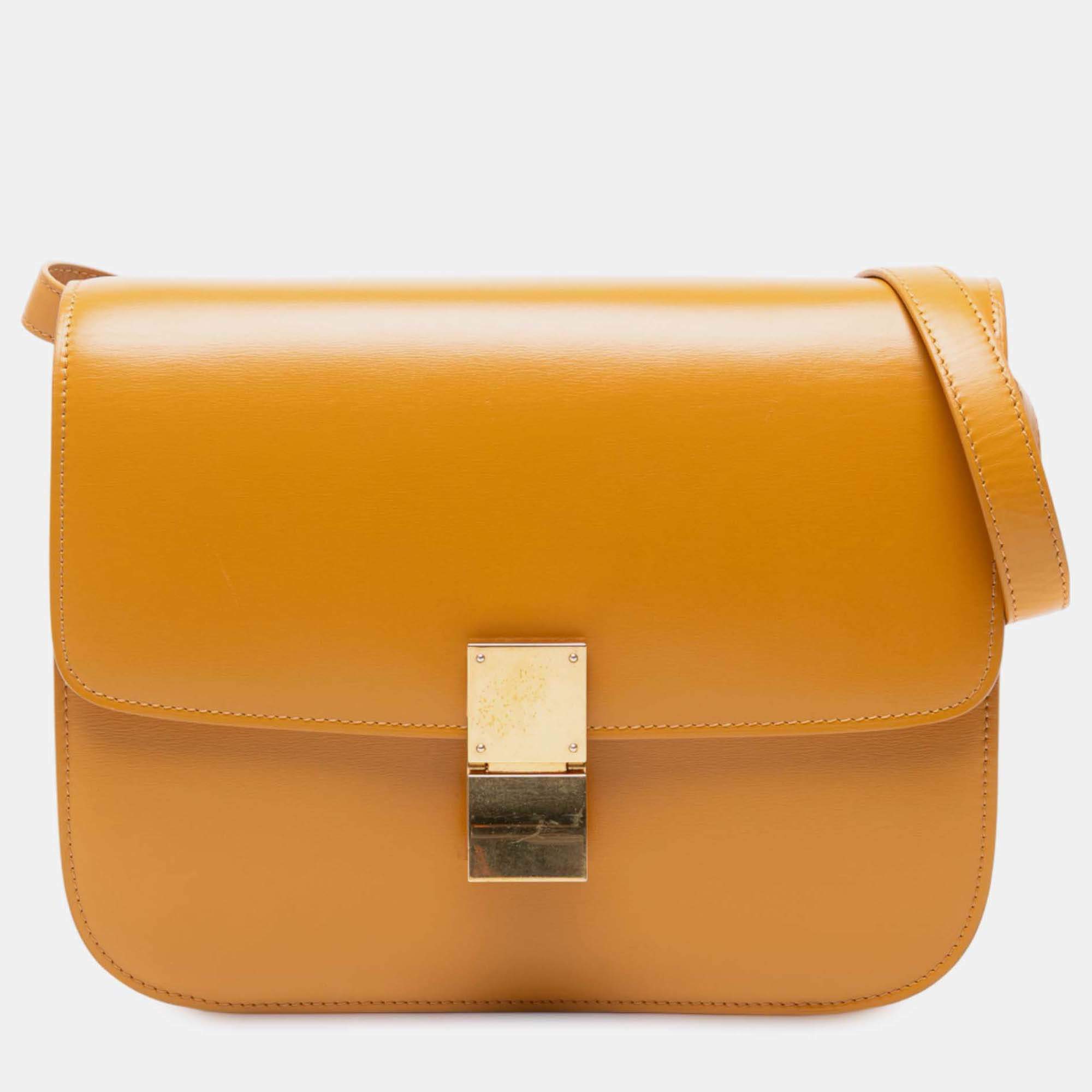Pre Owned Celine Yellow Medium Calfskin Classic Box