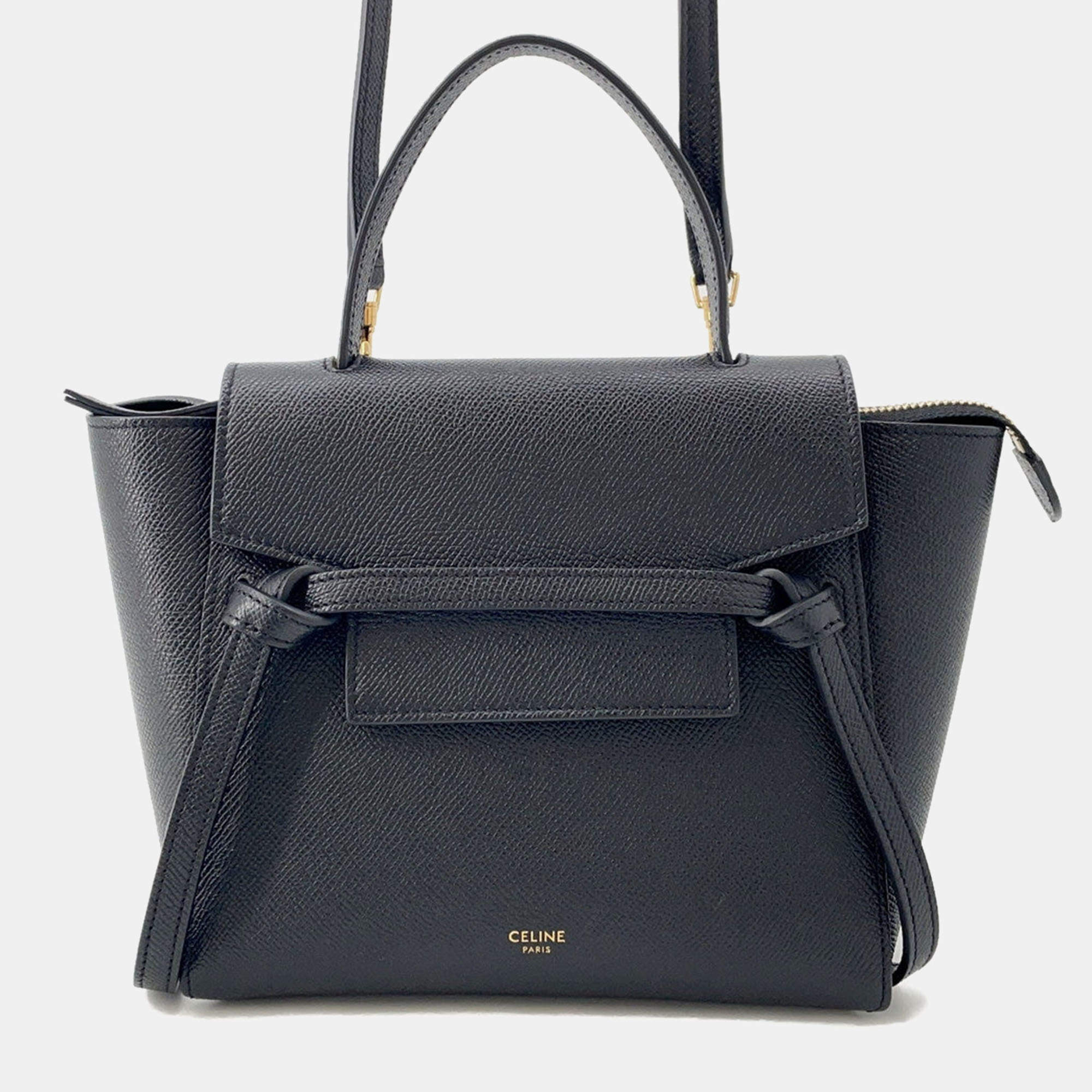 Pre Owned Celine Belt Bag Black Leather Size Nano