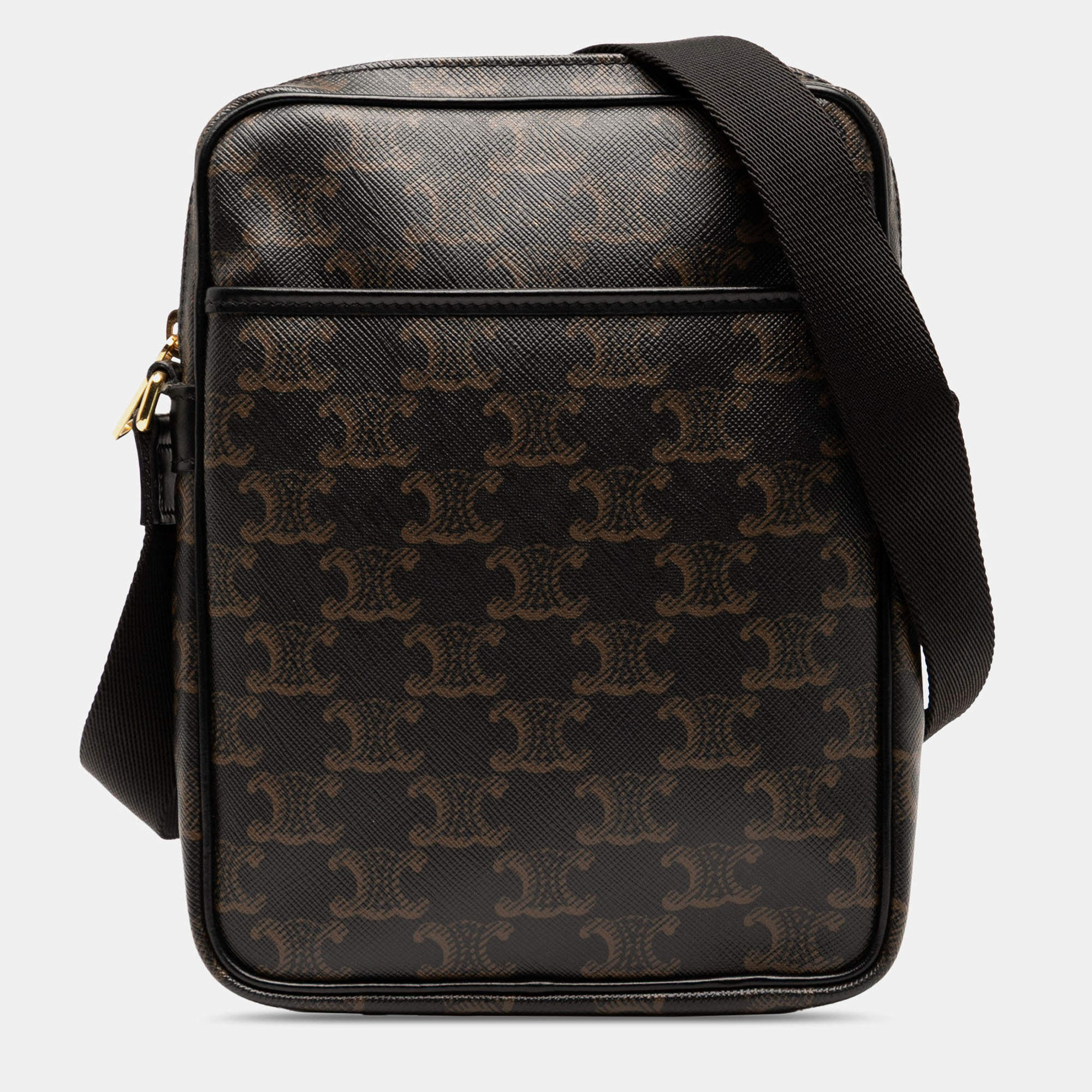 Pre Owned Celine Brown Triomphe Coated Canvas Vertical Crossbody