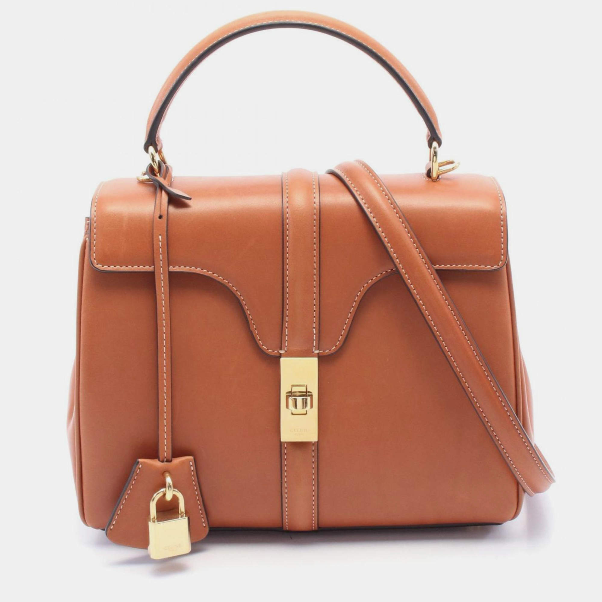 Pre Owned Celine 16 Seize Small Handbag Leather Women'S Brown