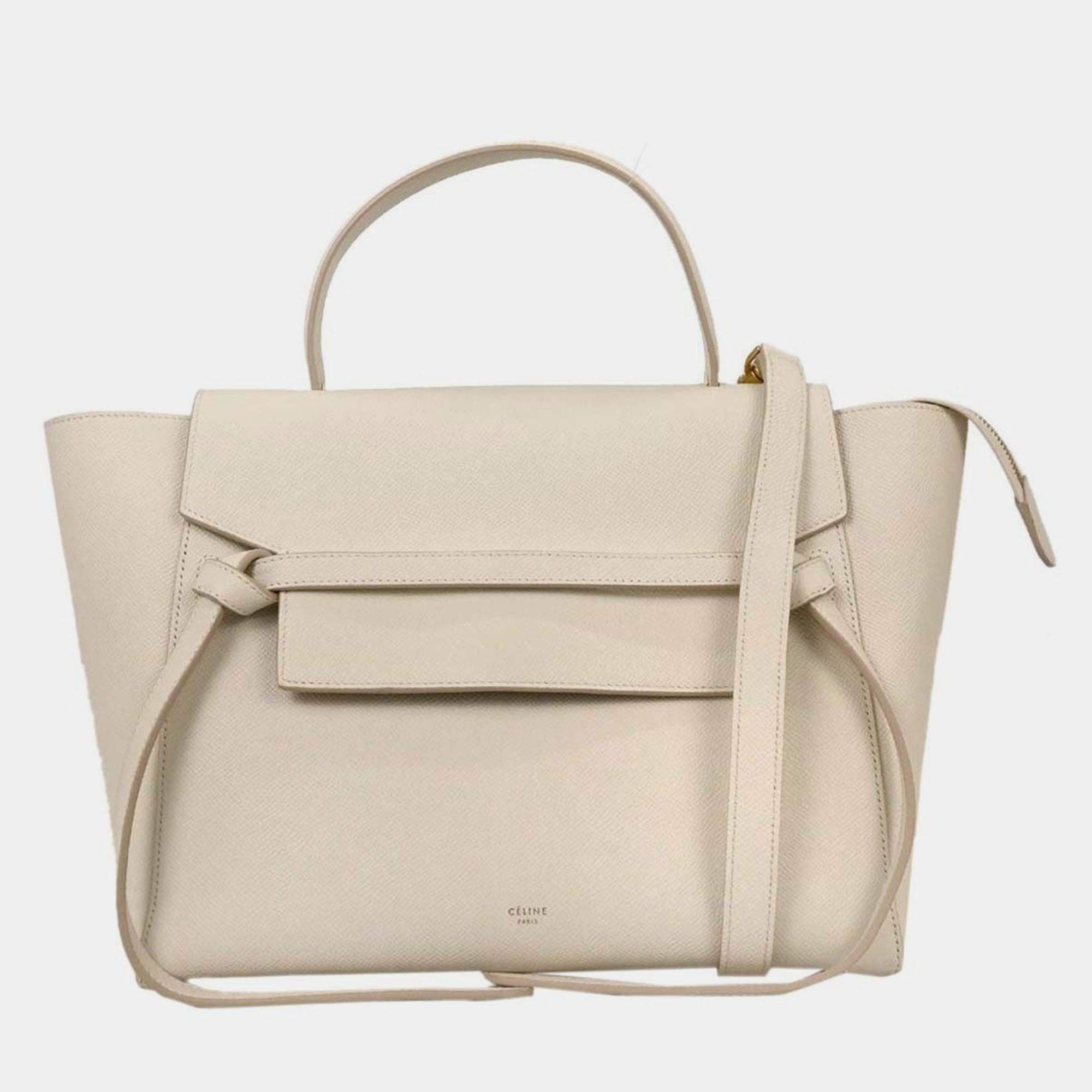 مملوكة مسبقًا حقيبة يد سيلين حزام بيضاء بحمالة كتف مزدوجة