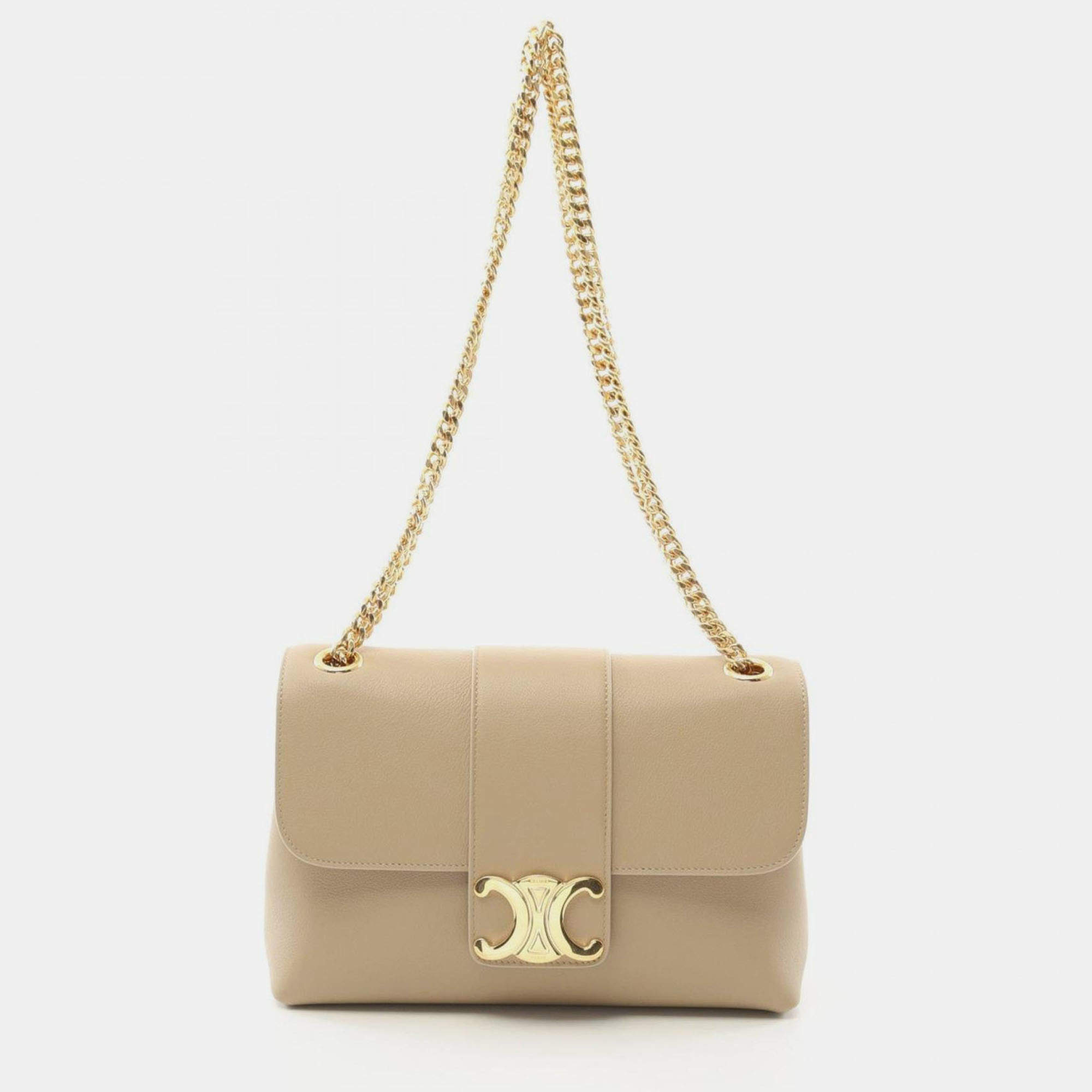 Pre Owned Celine Victoire Medium Shoulder Bag Leather Beige