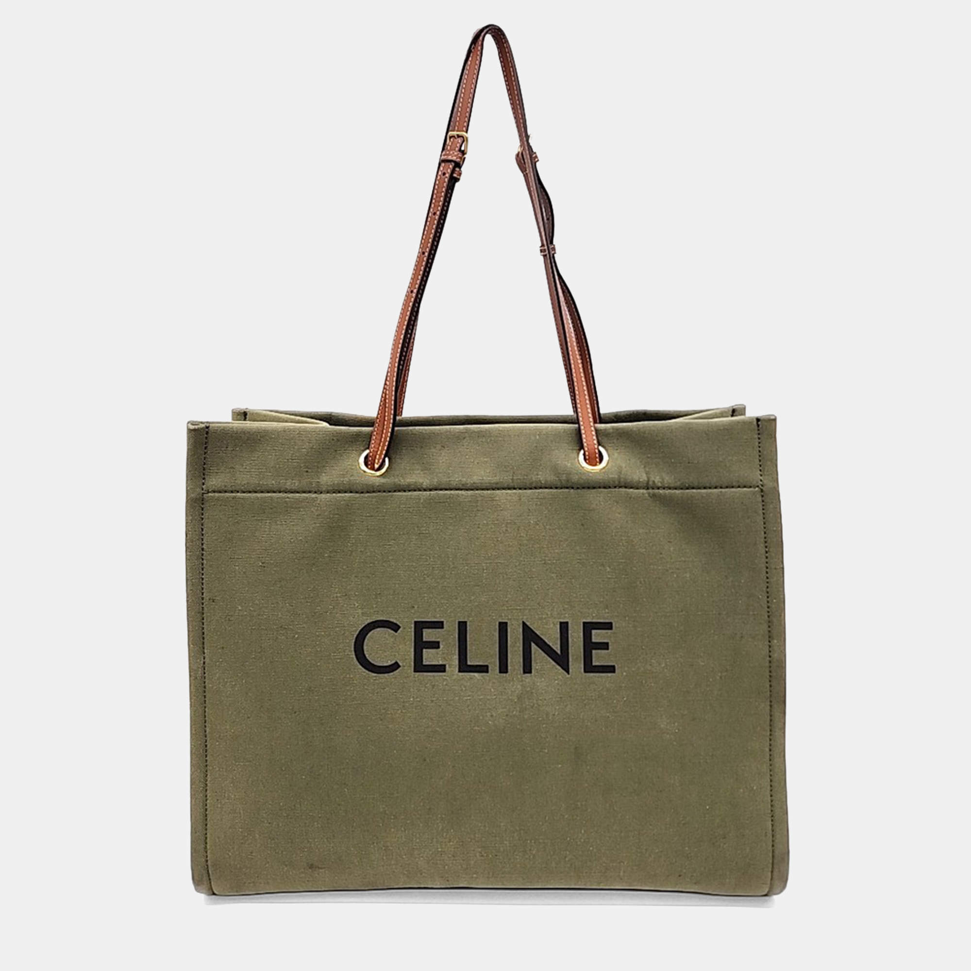 Pre Owned Celine Green Fabric Square Cabas Tote Bag