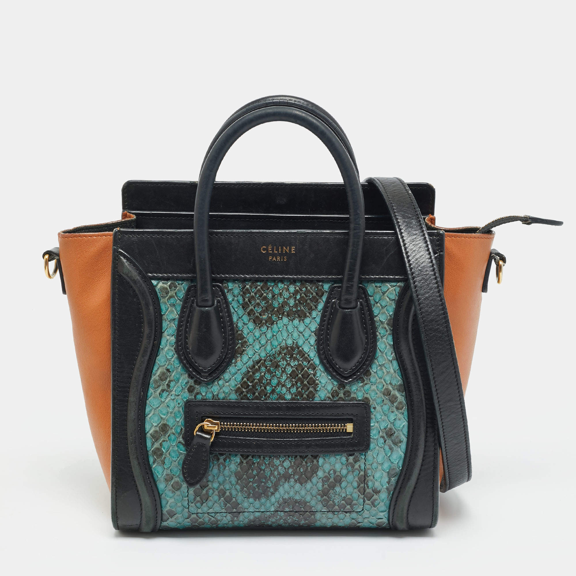 Pre Owned Celine Luggage Nano Tricolor Python and Leather Tote