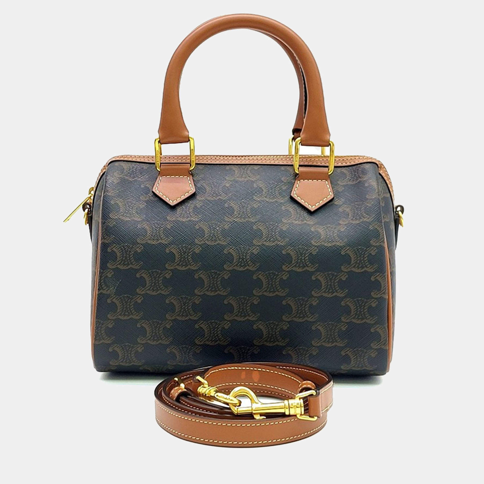 مملوكة مسبقًا Celine Brown Coated Canvas Triumph Boston Bag Small