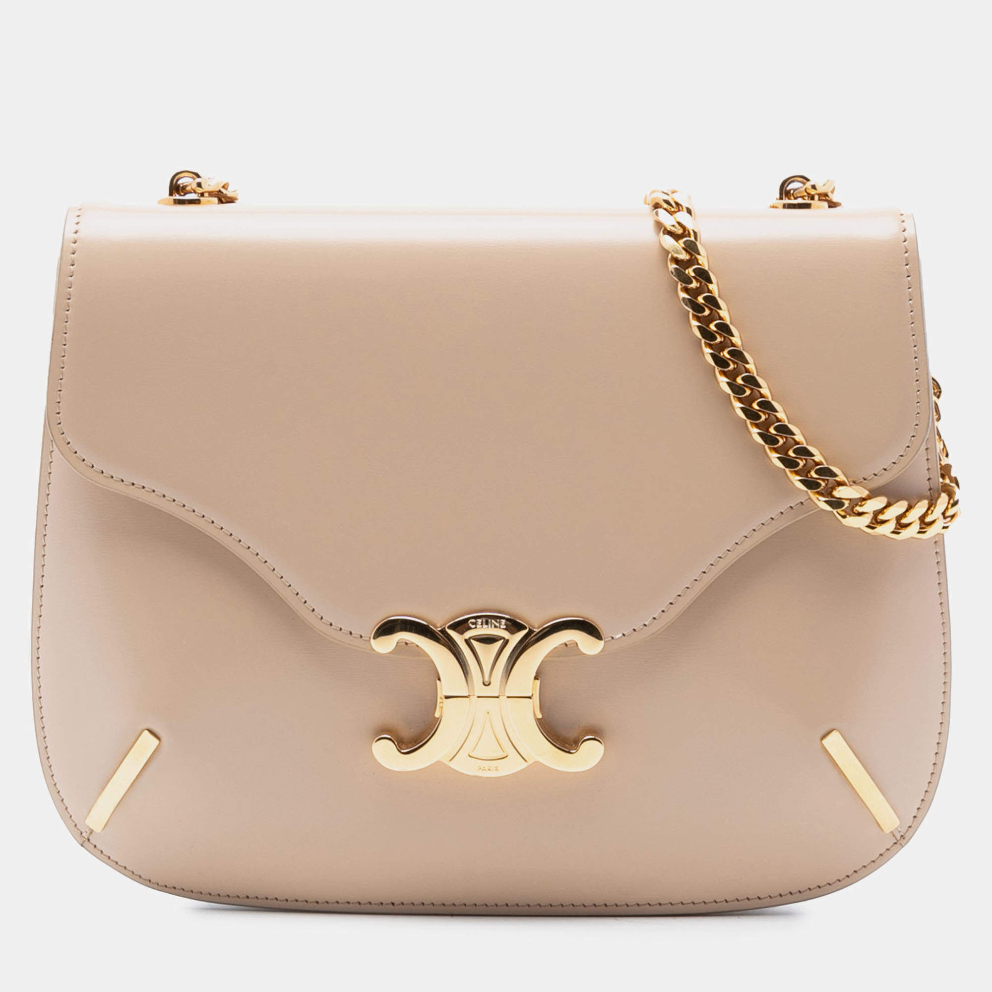 Pre Owned Celine Brown Teen Shiny Calfskin Triomphe Besace Clea Chain Crossbody