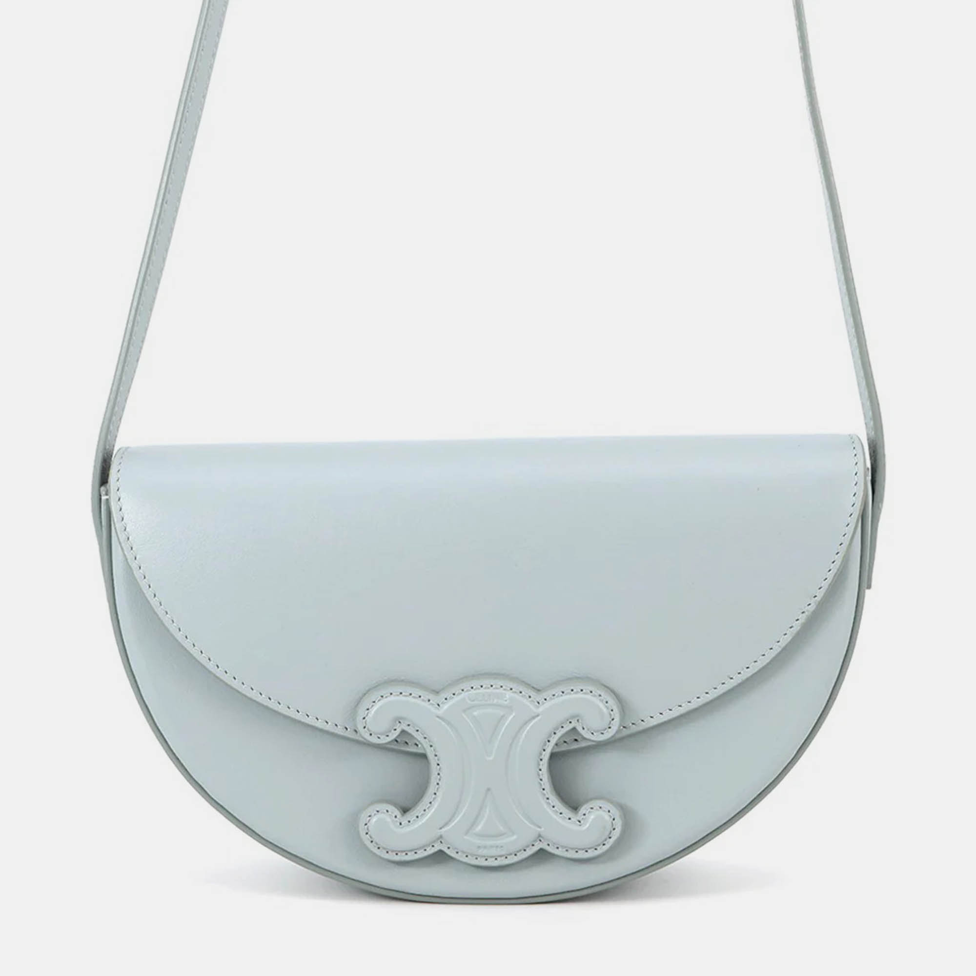 Pre Owned Celine Cuir Triomphe Buzas Shoulder Bag Light Blue Calf Leather