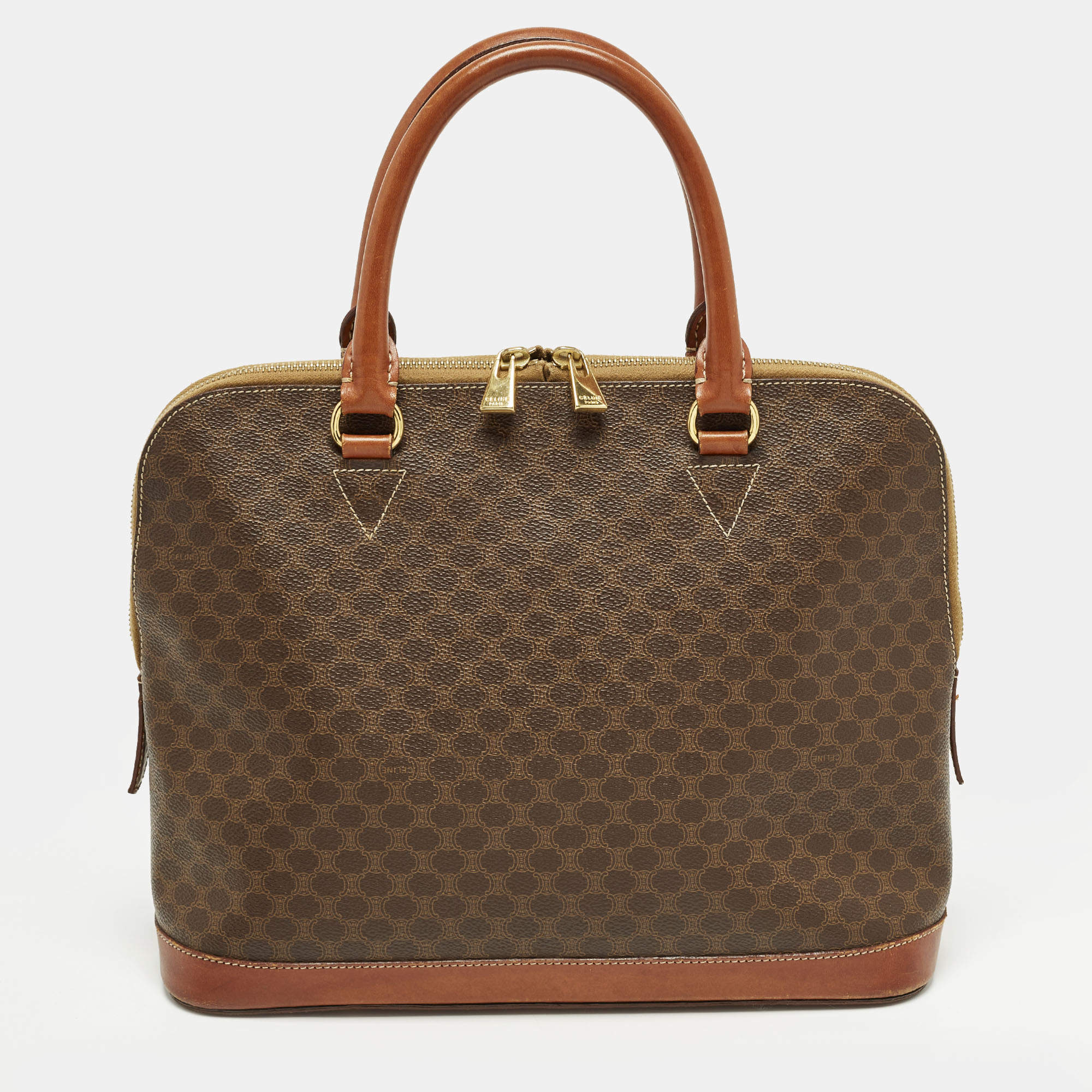 مملوكة مسبقًا Celine Brown Macadam Print Coated Canvas and Leather Dome Bag