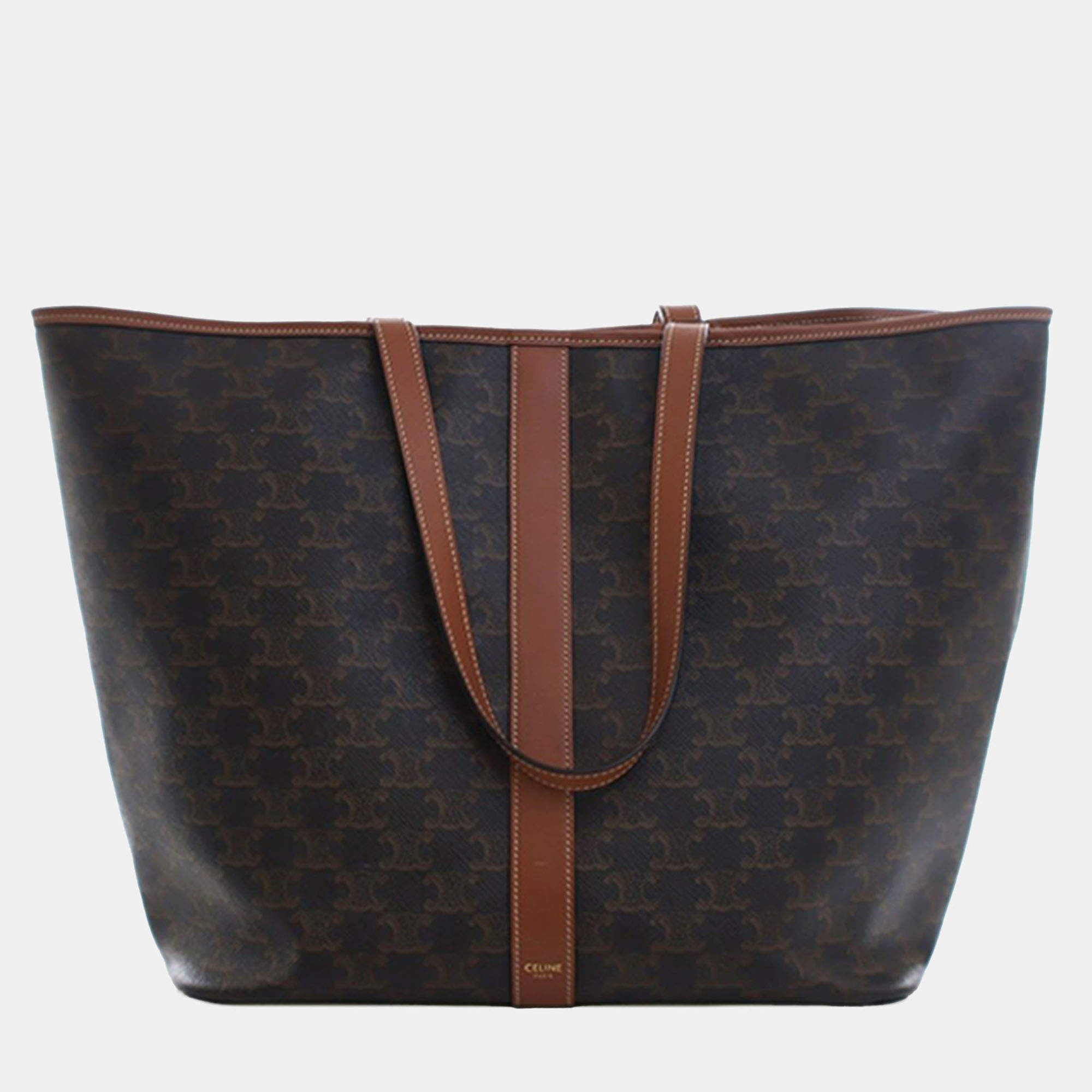 مملوكة مسبقًا Celine Brown Medium Triomphe Coated Canvas Cabas Tote