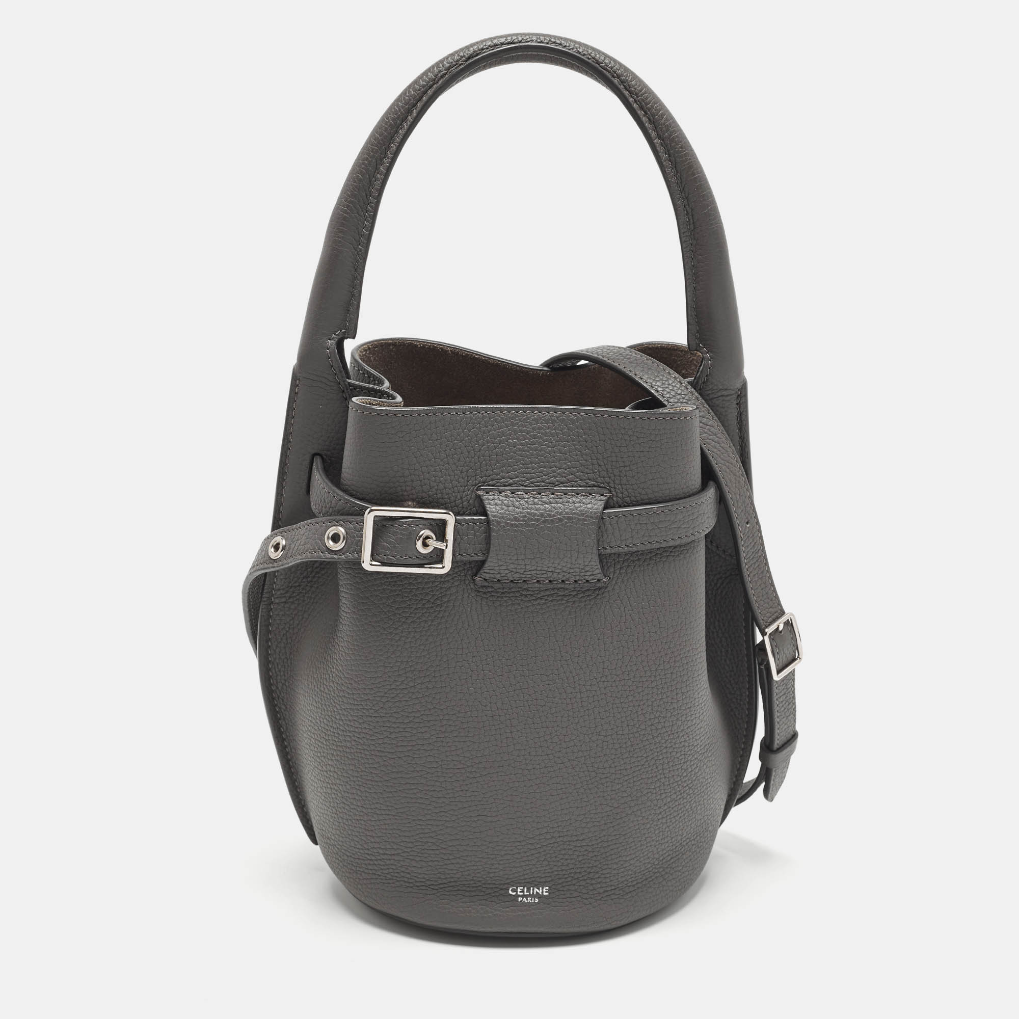 Pre Owned Celine Big Grey Nano Leather Bucket Bag