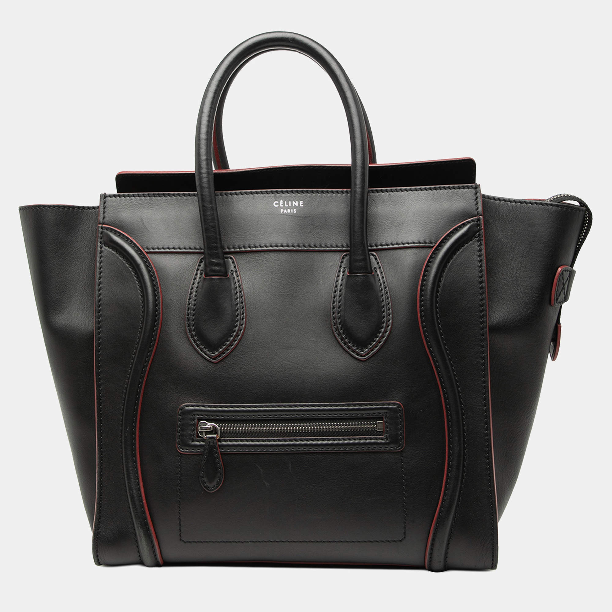 Pre Owned Celine Black Mini Bicolor Smooth Calfskin Luggage Tote