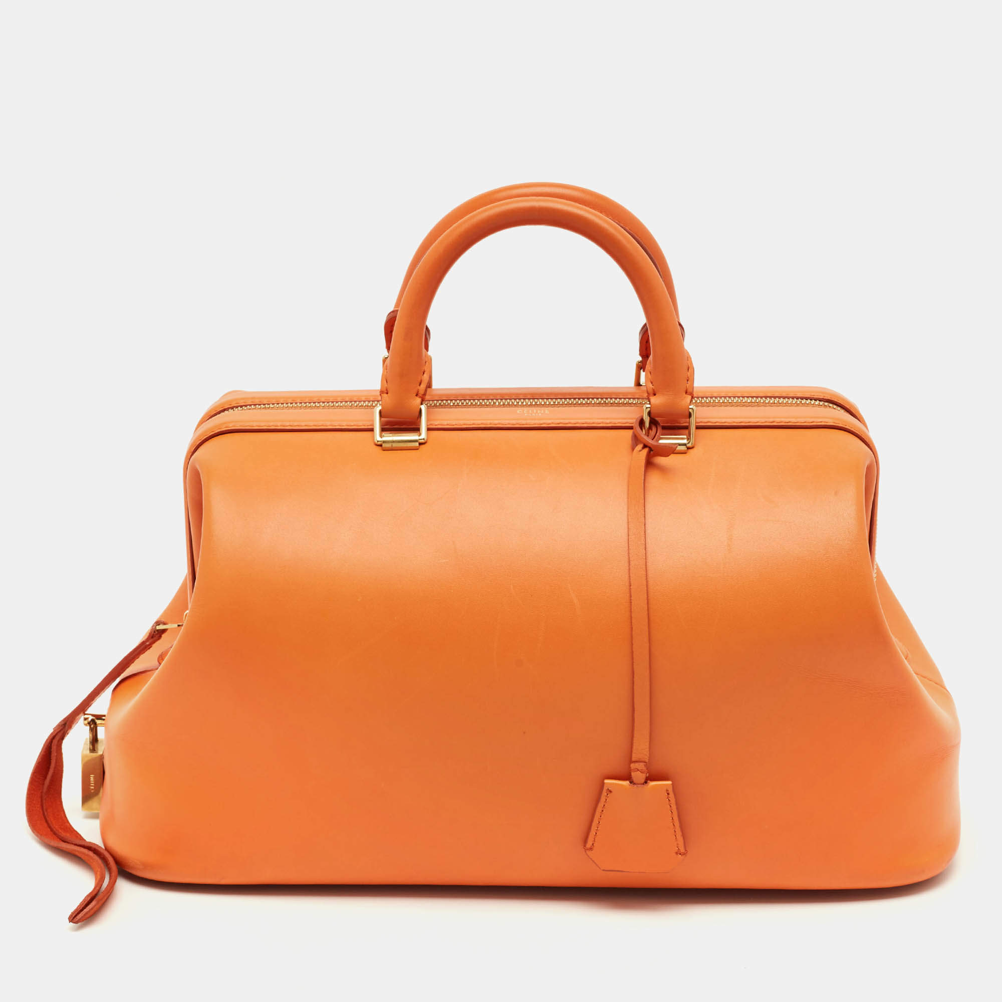 Pre Owned Celine Doctor Orange Leather Frame Bag