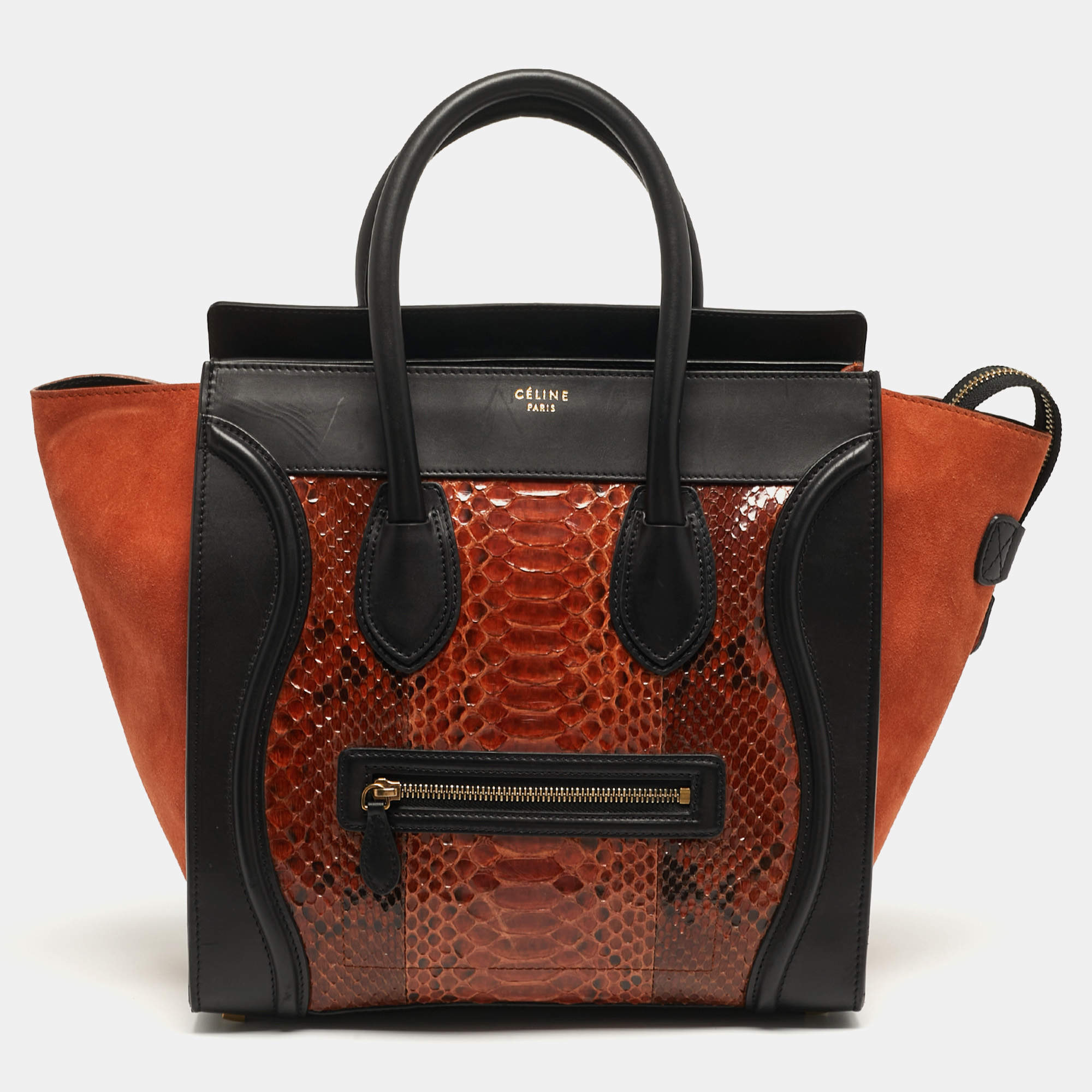 مملوكة مسبقًا Celine Luggage Mini Black/Brown Python and Leather Tote