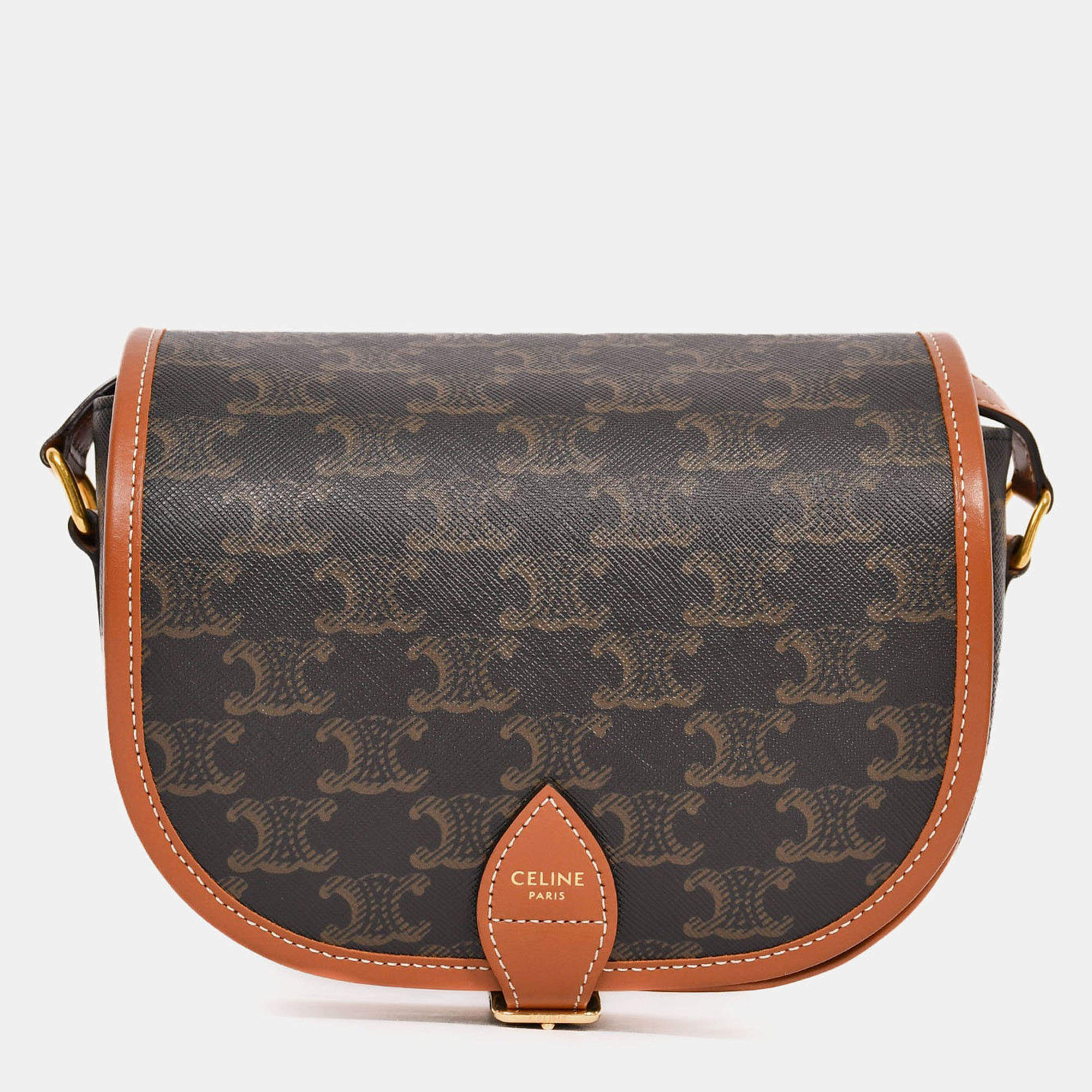 Pre Owned حقيبة كروس فولكو سيليين كانفاس/جلد بني متوسط تريومف