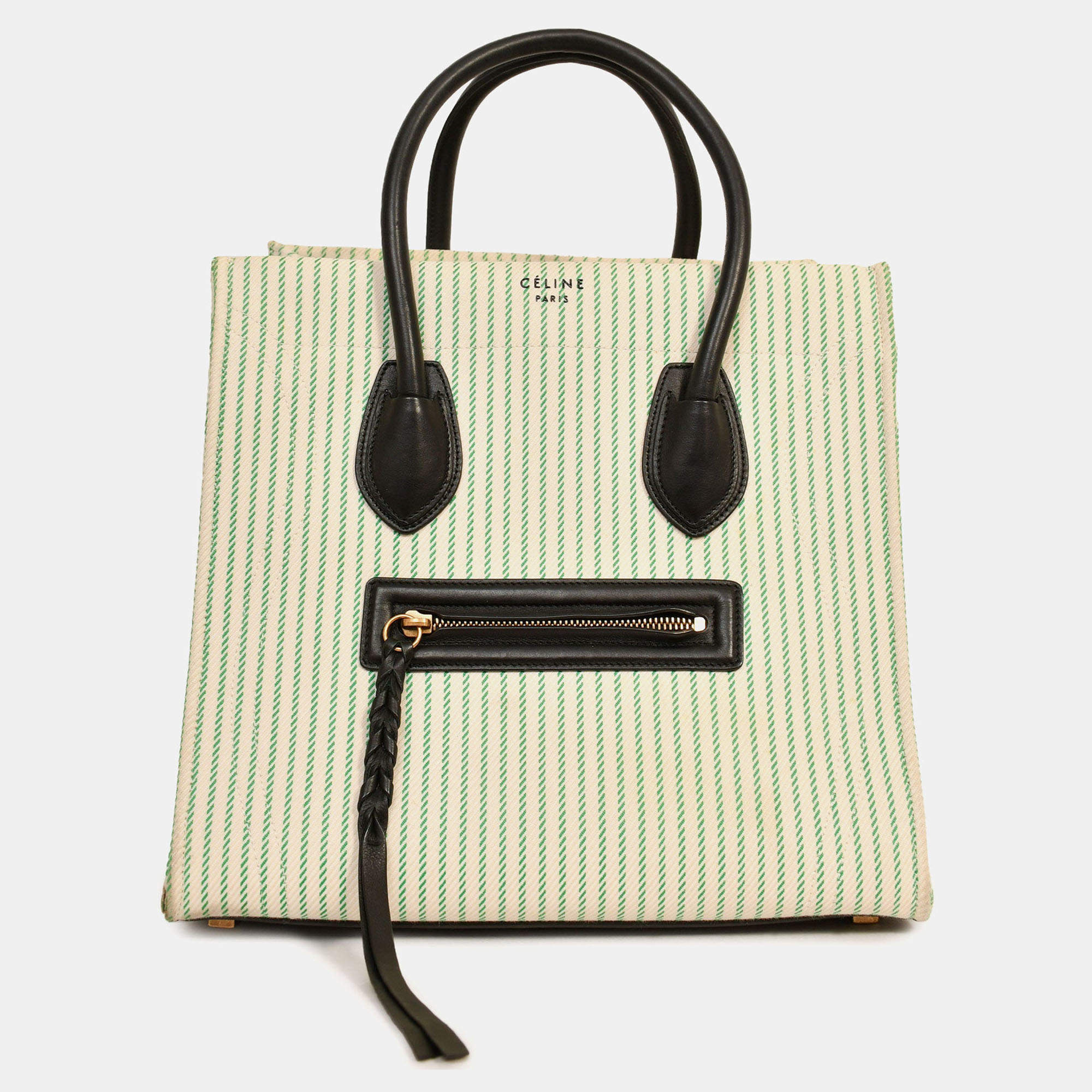 مملوكة مسبقًا Celine Green/Cream Pinstripe Canvas Luggage Phantom Tote