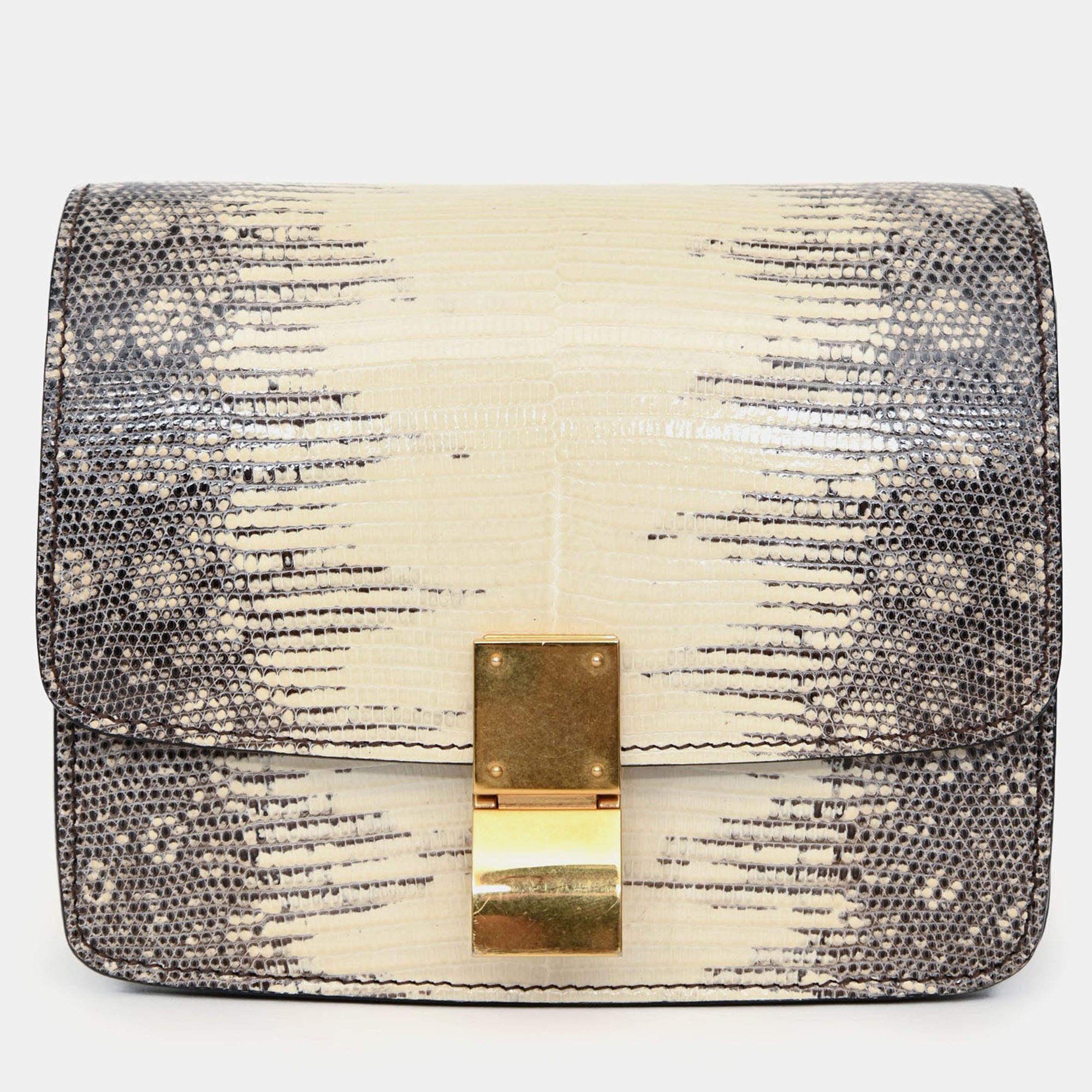 Pre Owned حقيبة كتف كلاسيكية صغيرة صندوق سحلية رمادي/كريم سيلين