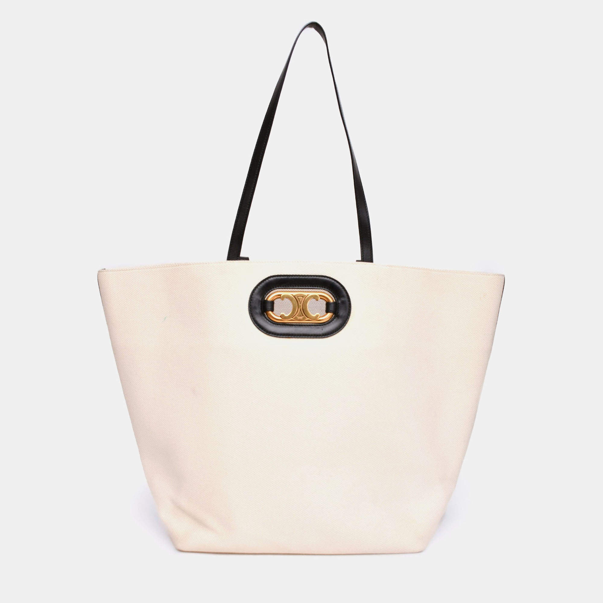 مملوكة مسبقًا Celine 2020 Cream/Black Canvas/Leather Cabas Maillon Triomphe Tote
