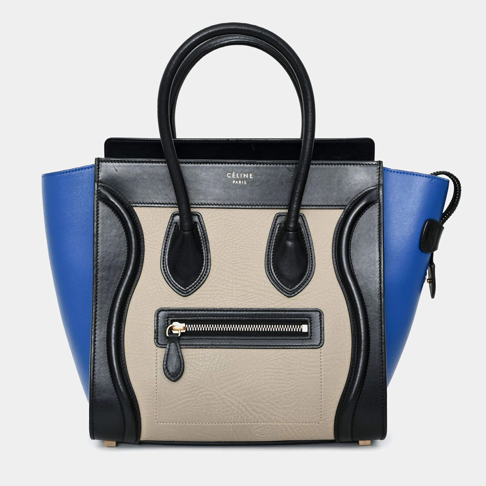 Pre Owned Celine Black/Blue/Taupe Leather Micro Luggage Bag