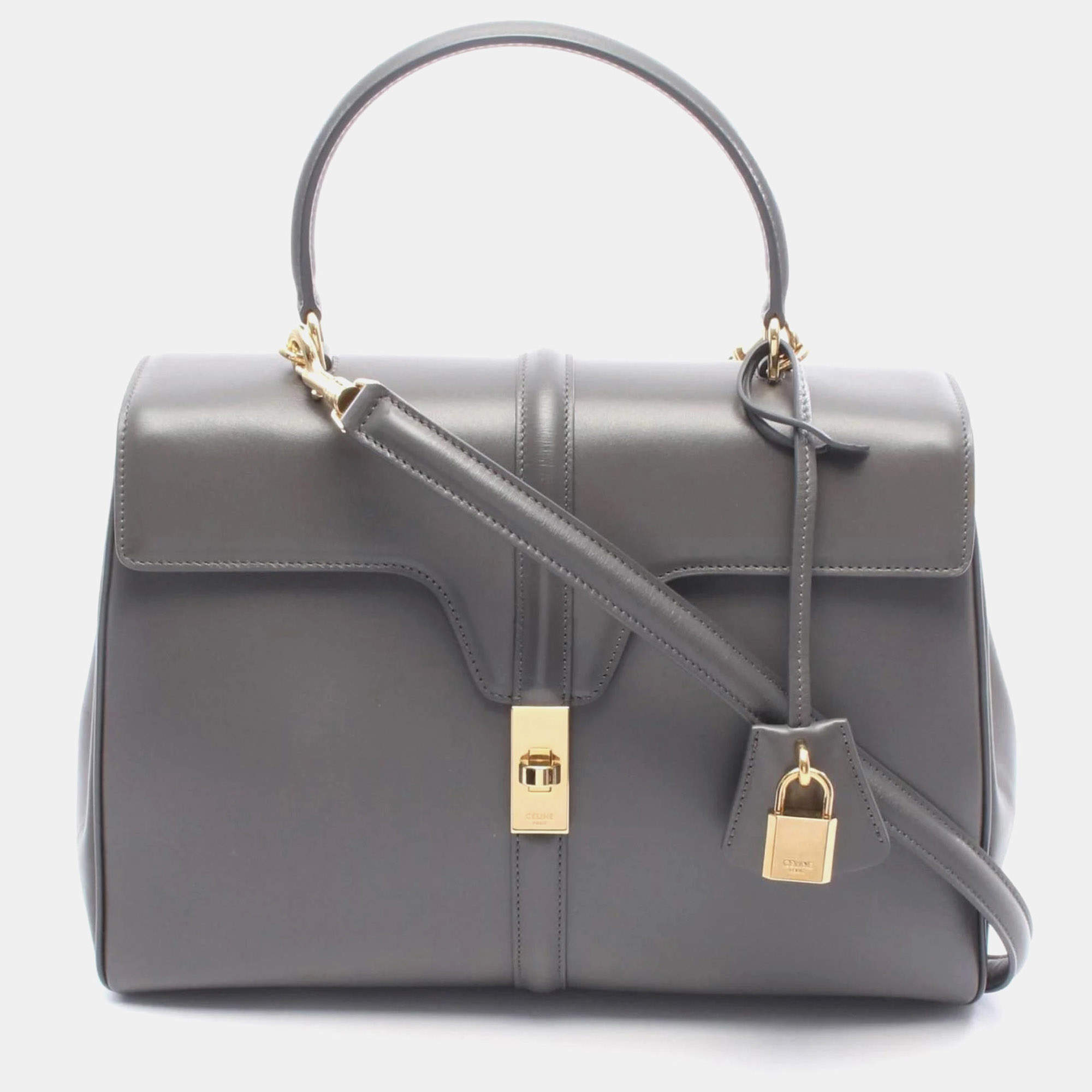 مملوكة مسبقًا Celine 16 Seize Medium Handbag  Leather  Gray