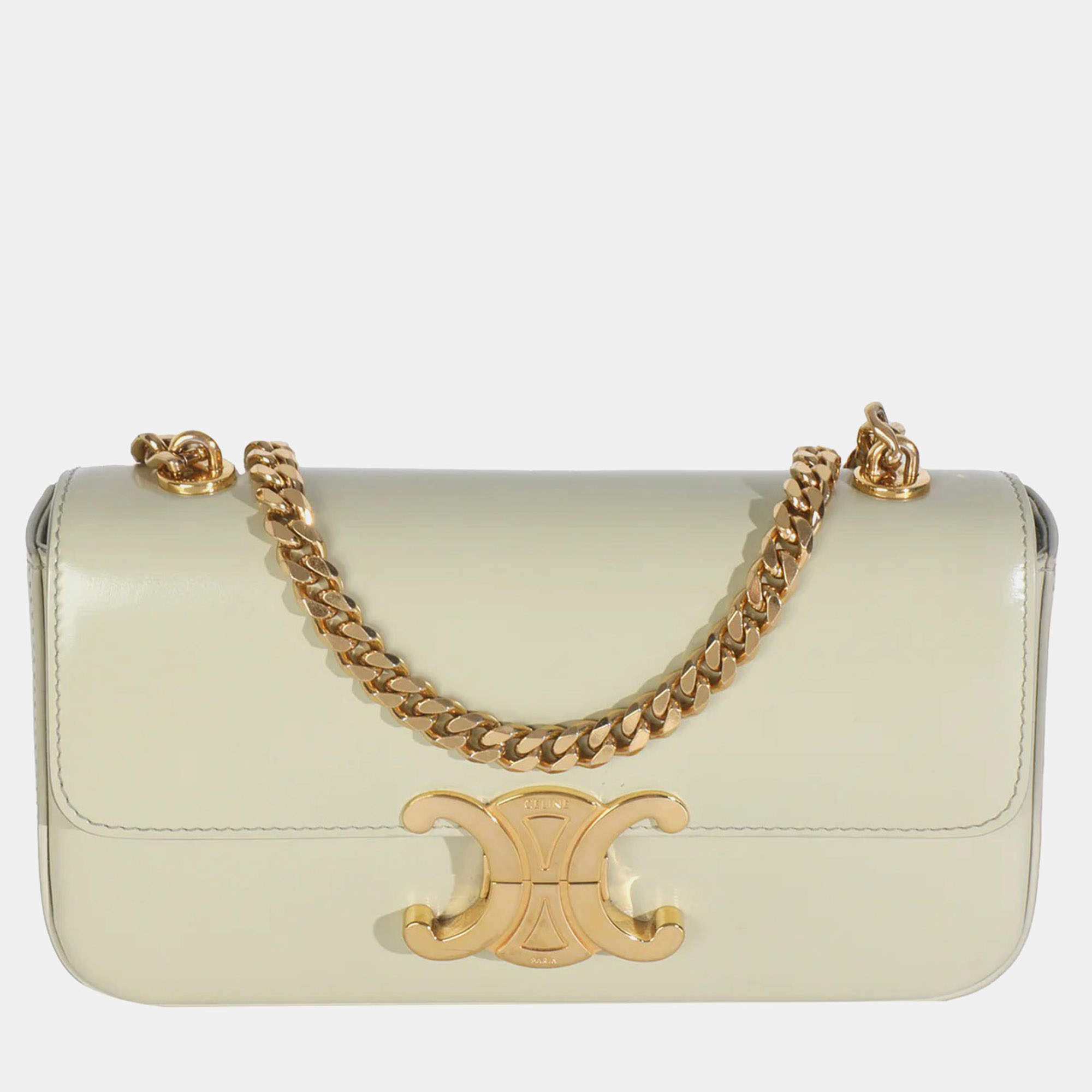 مملوكة مسبقًا Celine Almond Green Shiny Calfskin Triomphe Chain Shoulder Bag