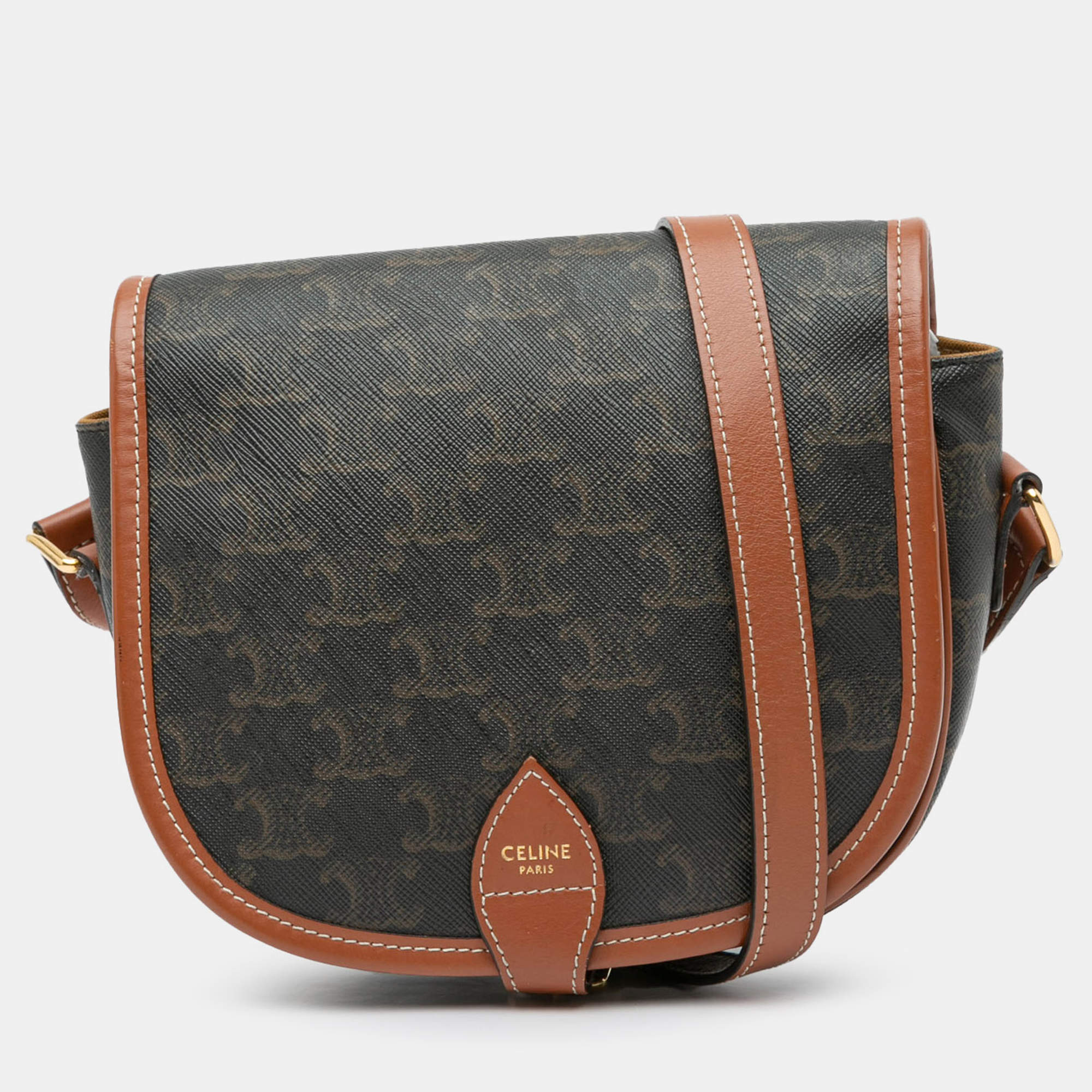 مملوكة مسبقًا Celine Brown Medium Triomphe Coated Canvas Folco Crossbody