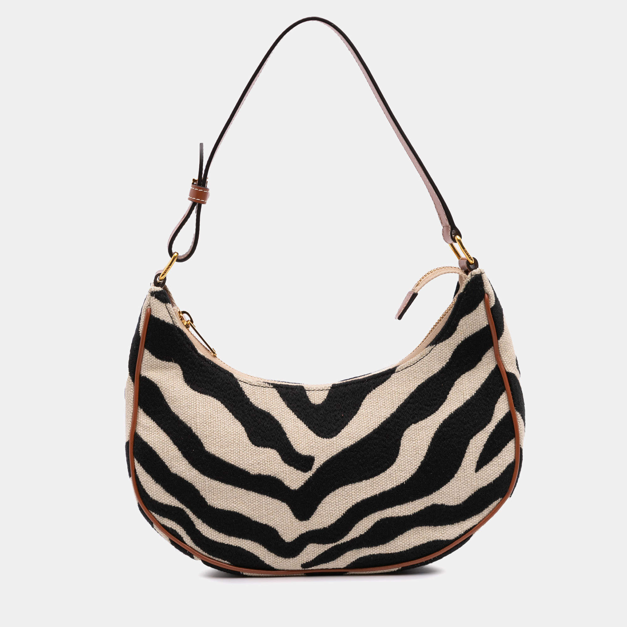 مملوكة مسبقًا Celine Brown Zebra Print Canvas Ava Shoulder Bag