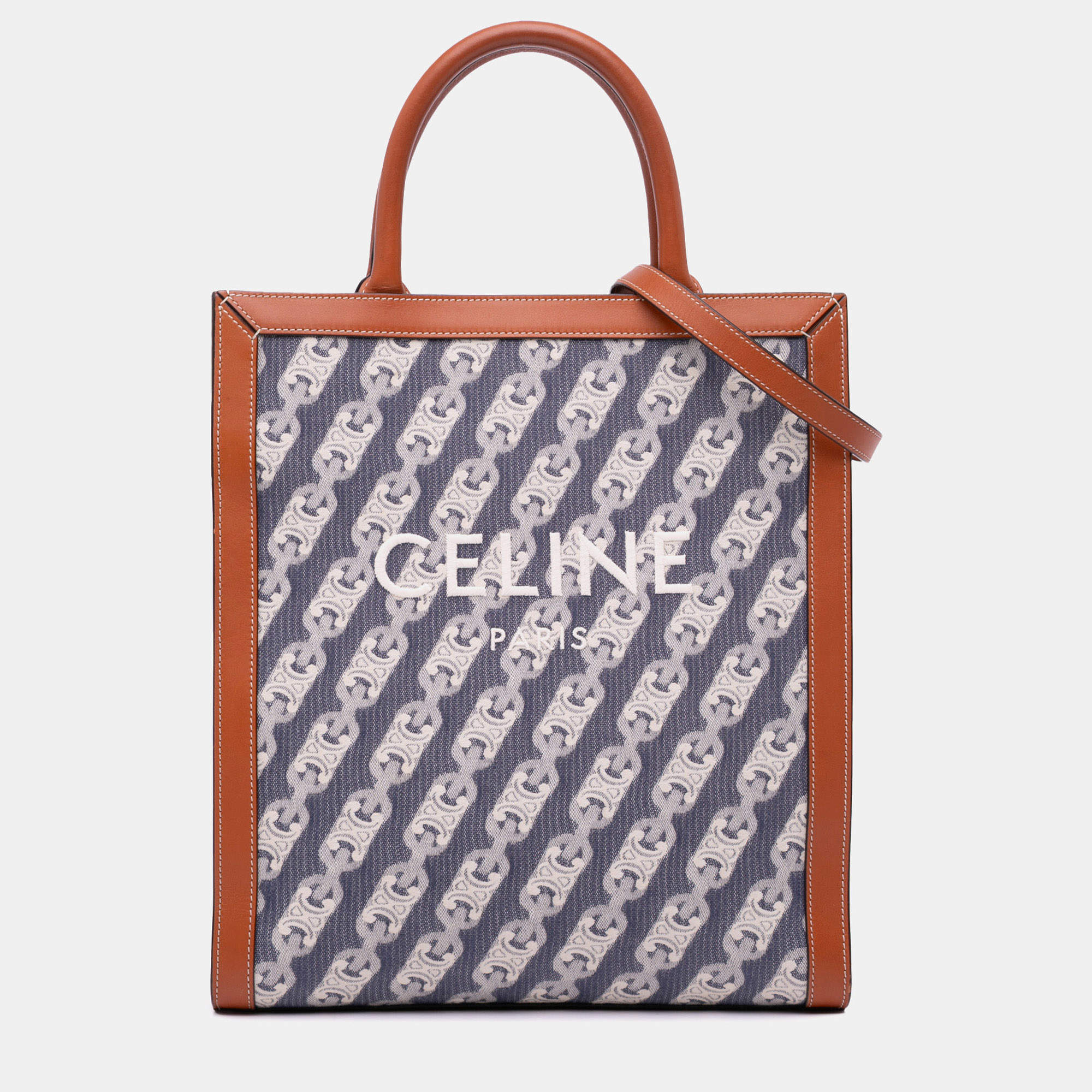 Pre Owned Celine Blue Small Triomphe Canvas Maillon Vertical Cabas Satchel