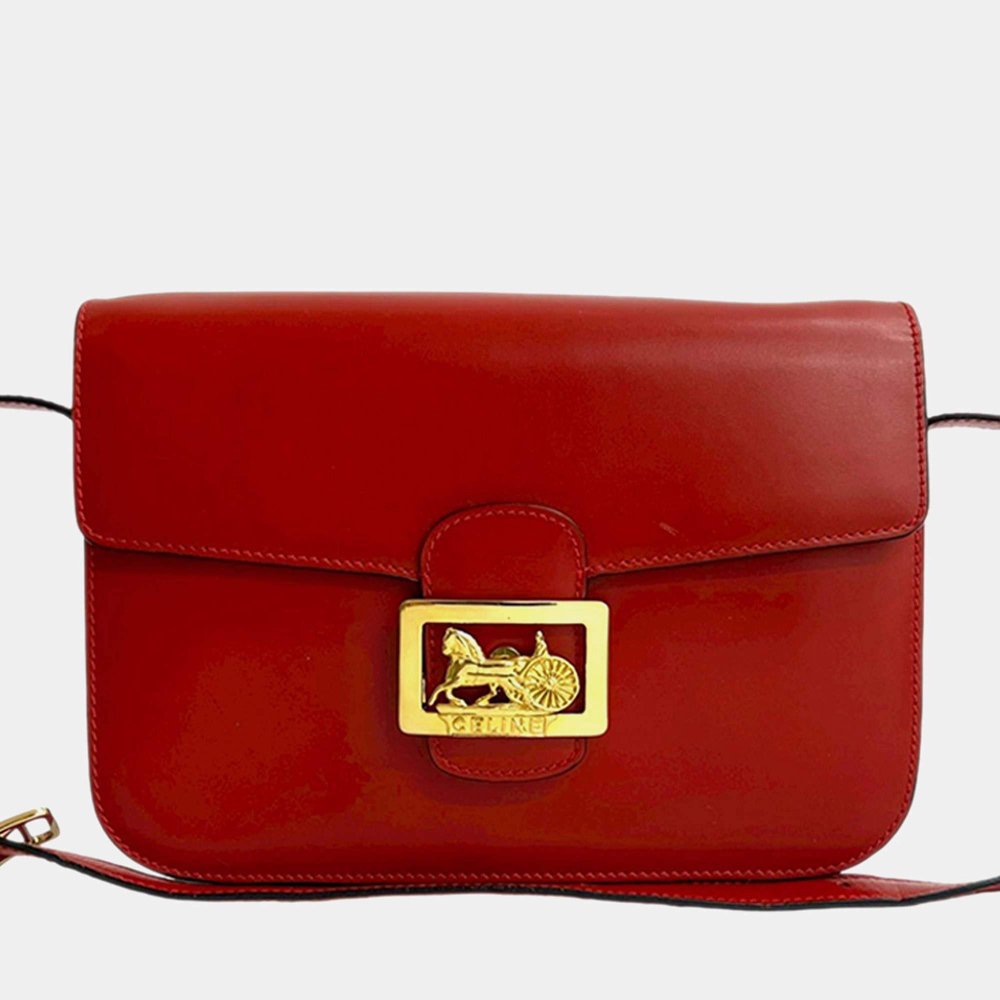 Pre Owned حقيبة كروس عربة حصان جلد عجل أحمر سيلين