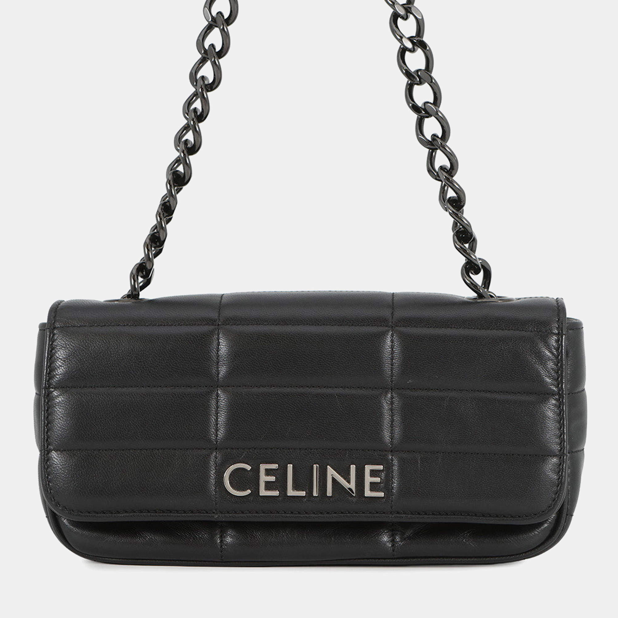مملوكة مسبقًا Celine Mono Chrome Chain shoulder Bag Black Leather