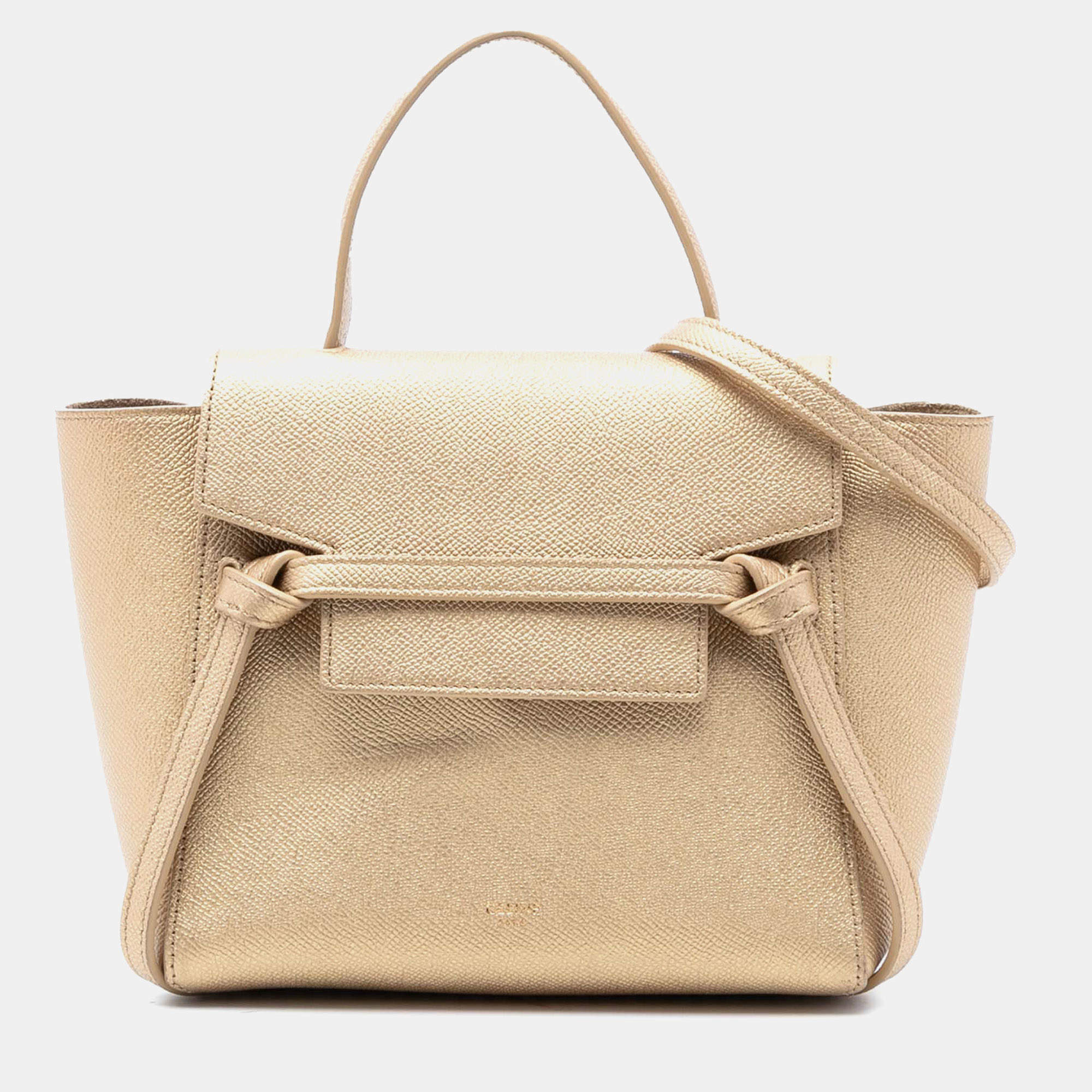 Pre Owned Celine Gold Nano Grained Calfskin Belt Bag